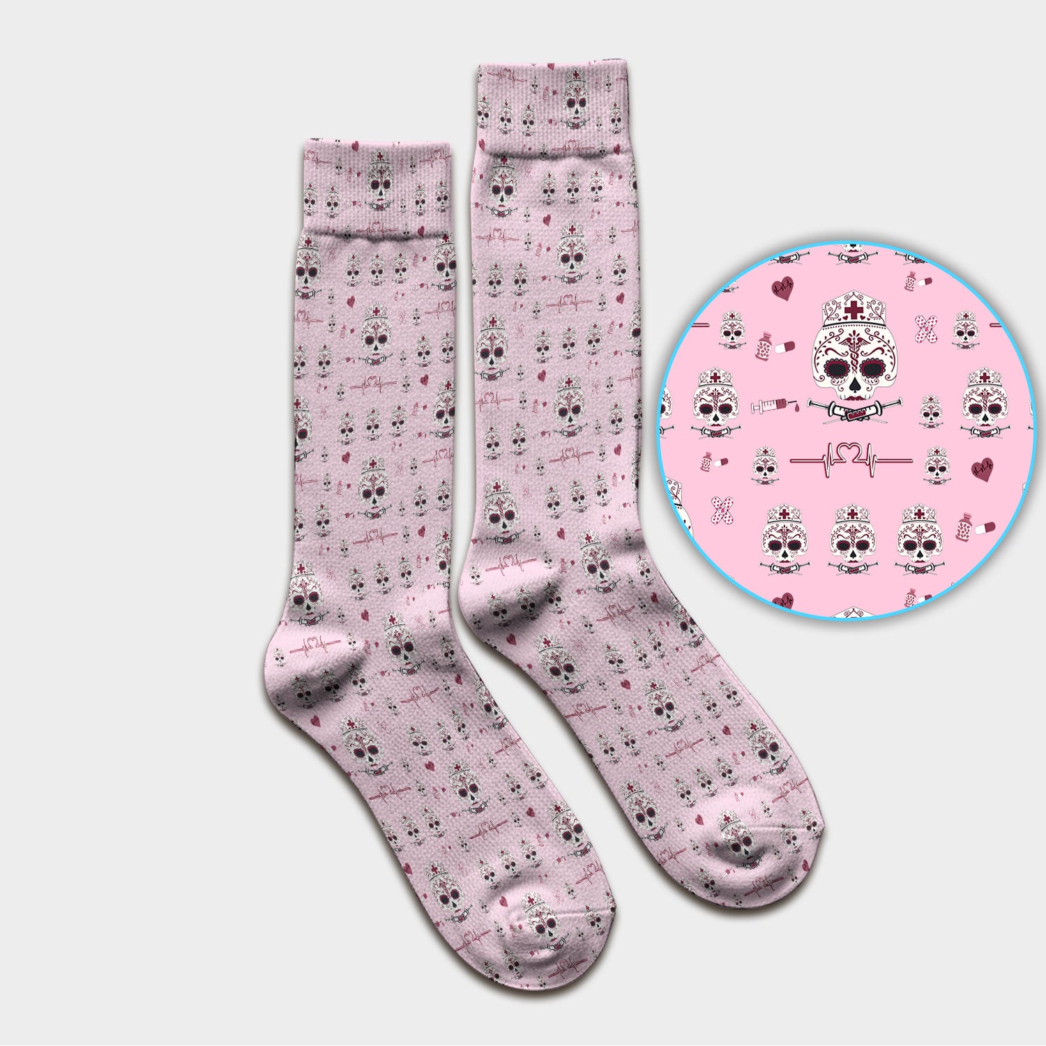Sugar Skull Scrub Socks, Skull Pattern Scrub Sock, Breathable Fabrics Nursing Uniform