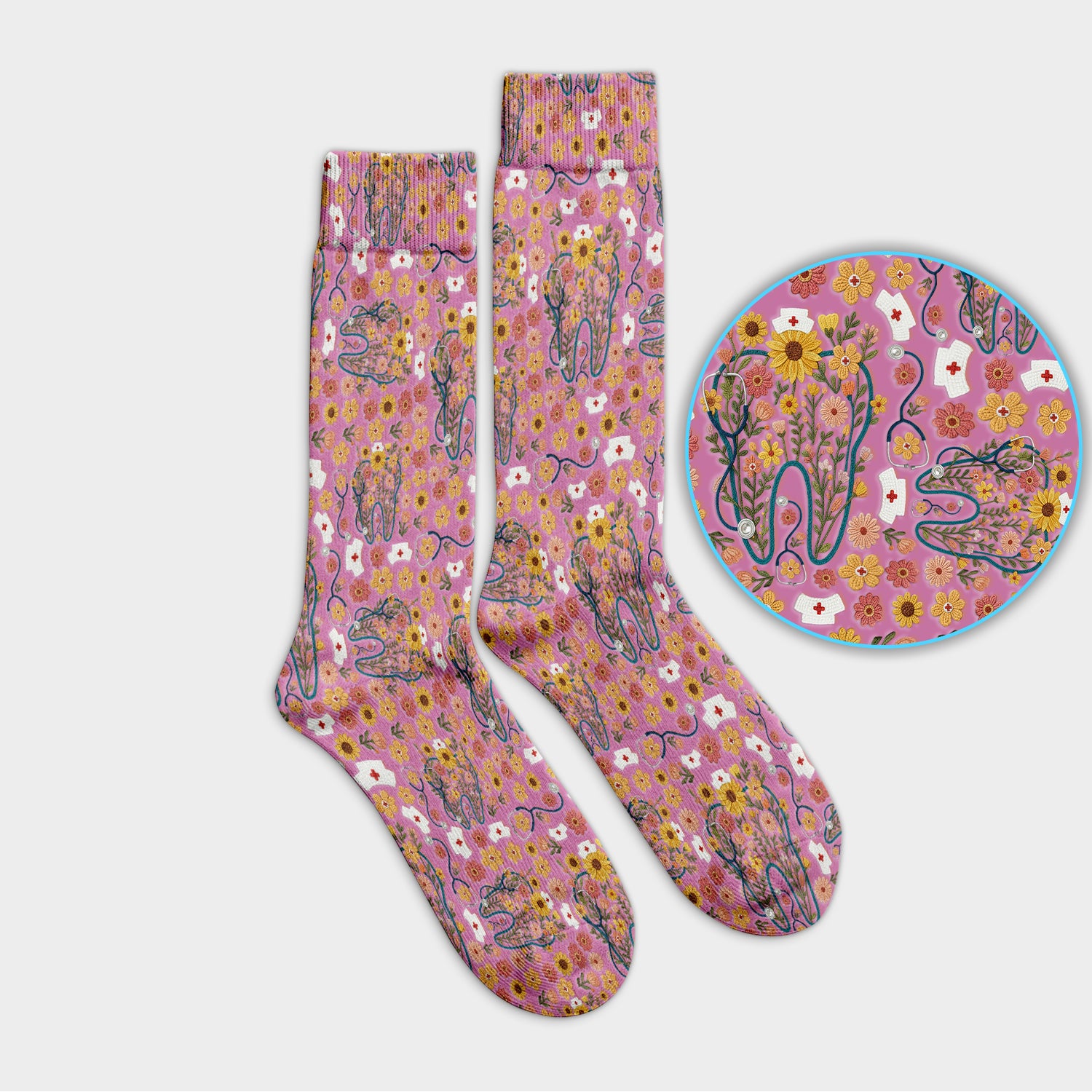 Boho Floral Tooth Socks for Nurse Doctor - Aesthetic Dental Adult Socks for Men and Women - Dentist Christmas Gift