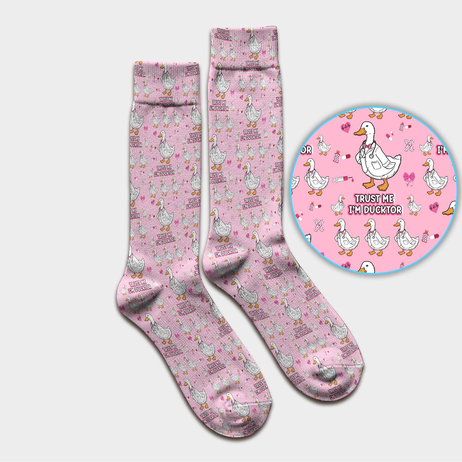 Trust Me I'm Ducktor Scrub Socks, Funny Duck Pattern Scrub Sock, Breathable Fabrics Nursing Uniform For Women
