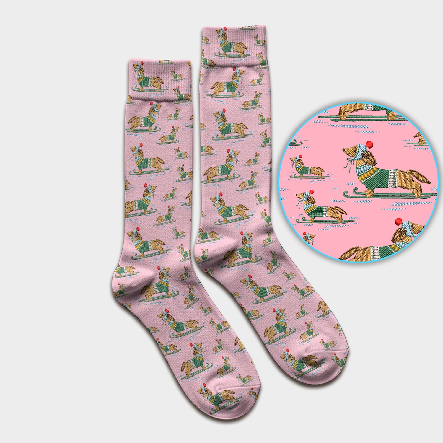 Dachshund Nurse Scrub Socks, Wiener Dog Winter Pattern Sock, Breathable Fabrics Nursing Uniform