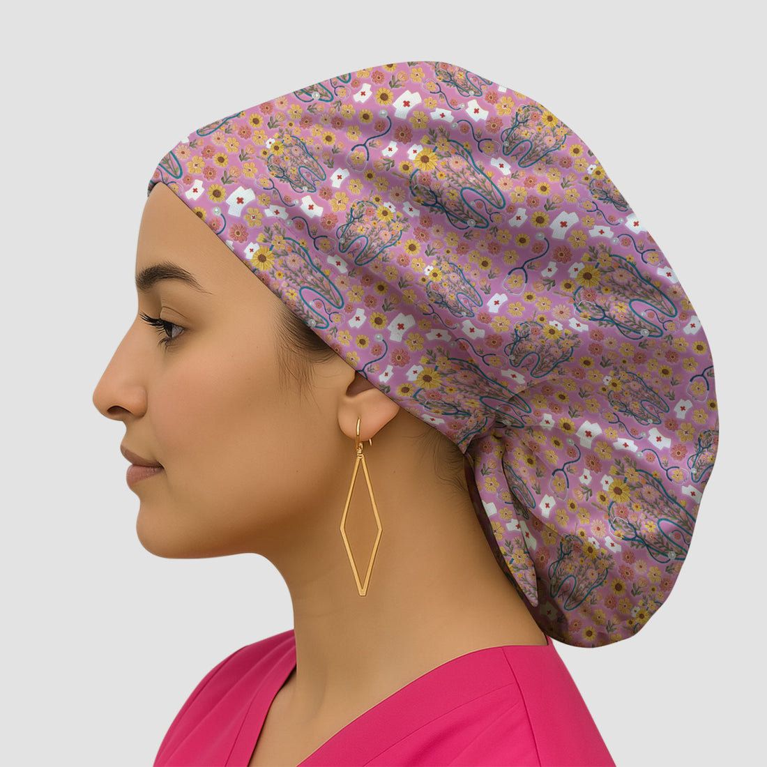 Boho Floral Tooth Bouffant Scrub Caps for Women - Holiday Nursing Gift - Hygienist Dentist Christmas Gift