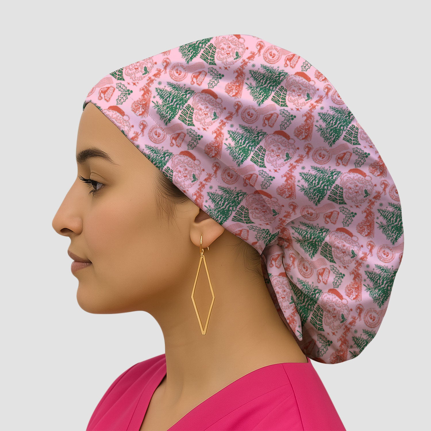Christmas Santa Scrub Cap, Vintage Holiday Nurse Cap, Festive Medical Uniform For Nursing