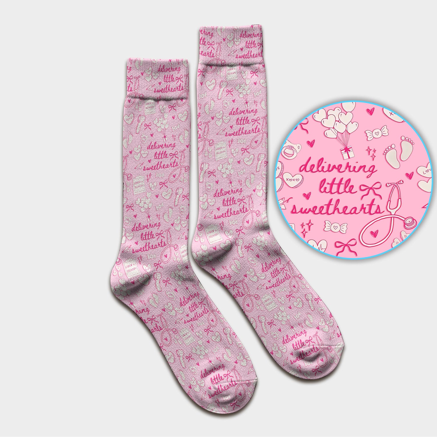 Valentine Labor And Delivery Scrub Socks, XOXO Pattern Scrub Sock, Breathable Fabrics Nursing Uniform For Women