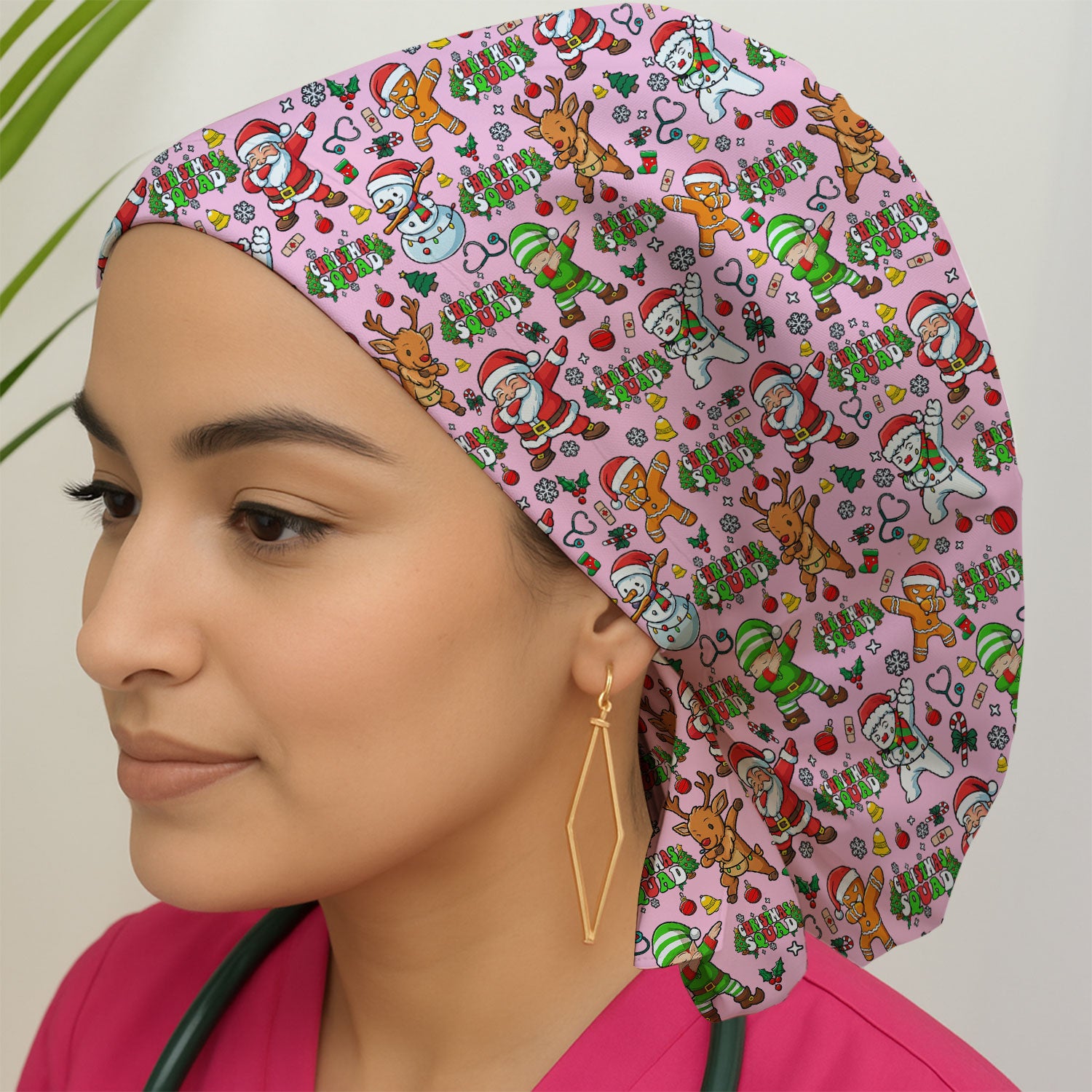 Christmas Squad Bouffant Scrub Caps for Women - Dancing Santa, Reindeer & Elf Holiday Nursing Gift - Funny Holiday Gift