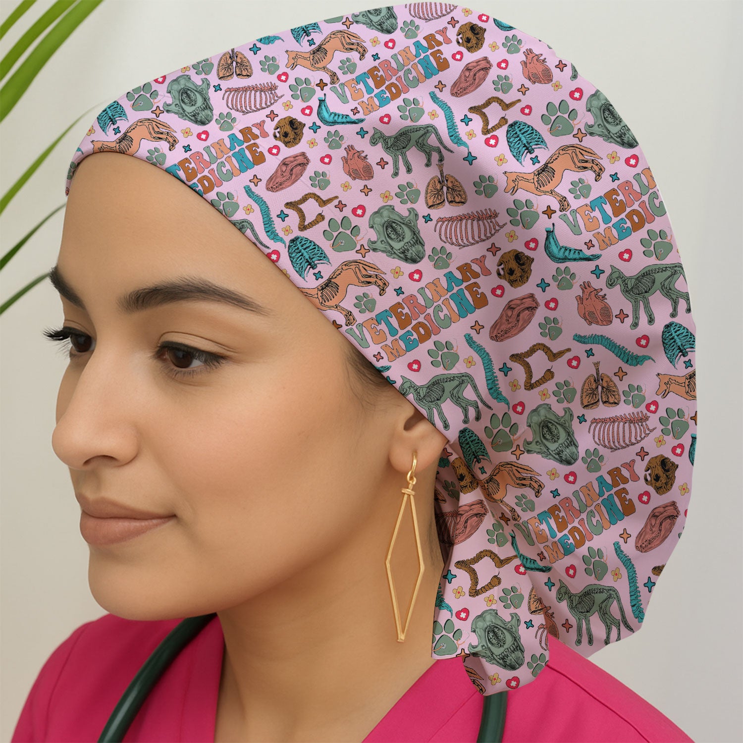 Vet Tech Bouffant Scrub Caps for Women - Veterinary Medicine Holiday Nursing Gift - Breathable Fabrics Caps Uniform