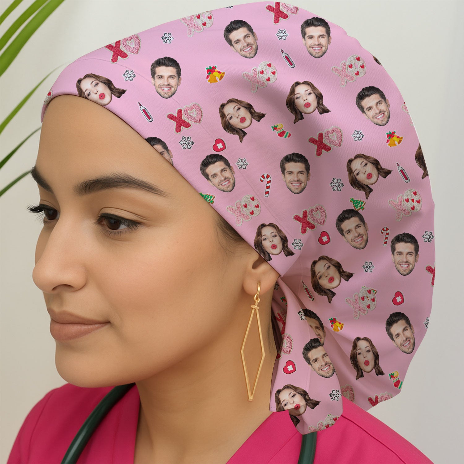 Personalized Photo Scrub Cap, Custom Face XOXO Scrub Hat, Breathable Fabrics Nursing Uniform