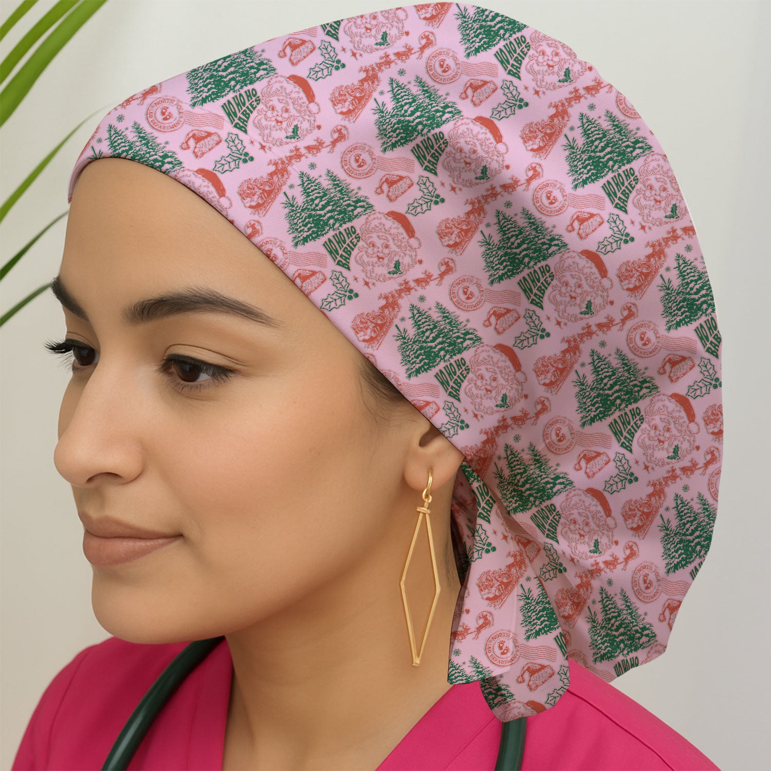 Christmas Santa Scrub Cap, Vintage Holiday Nurse Cap, Festive Medical Uniform For Nursing