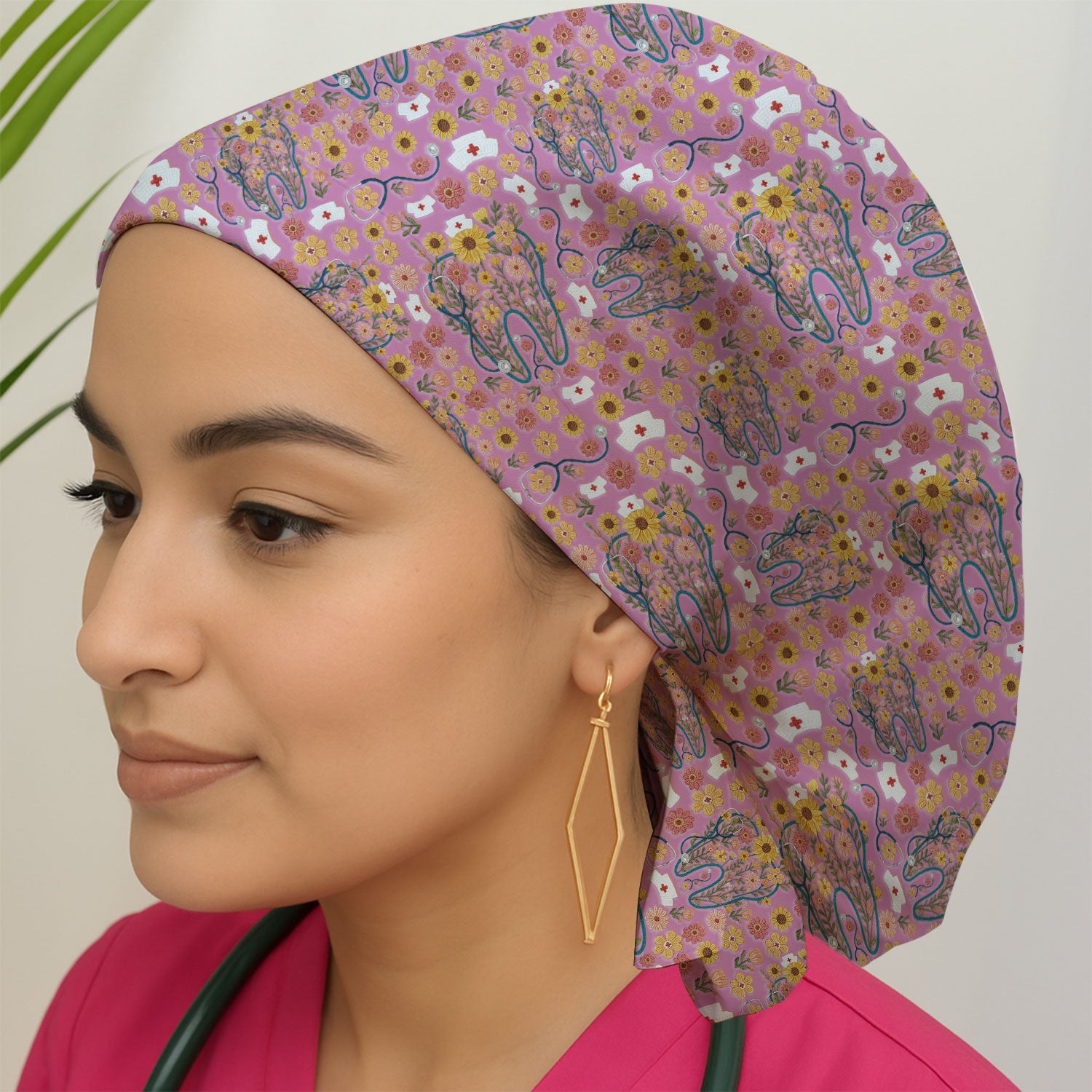 Boho Floral Tooth Bouffant Scrub Caps for Women - Holiday Nursing Gift - Hygienist Dentist Christmas Gift