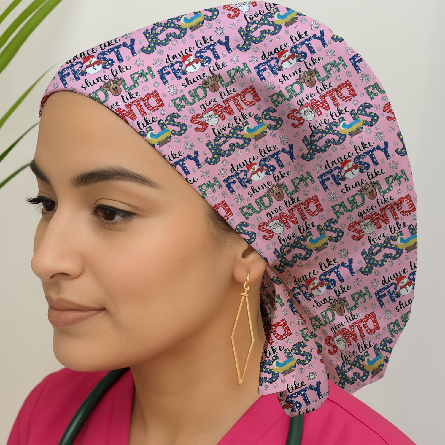 Funny Rudolph Bouffant Scrub Caps for Women - Christmas Santa Surgical Caps for Doctors - Breathable Fabrics Caps Uniform