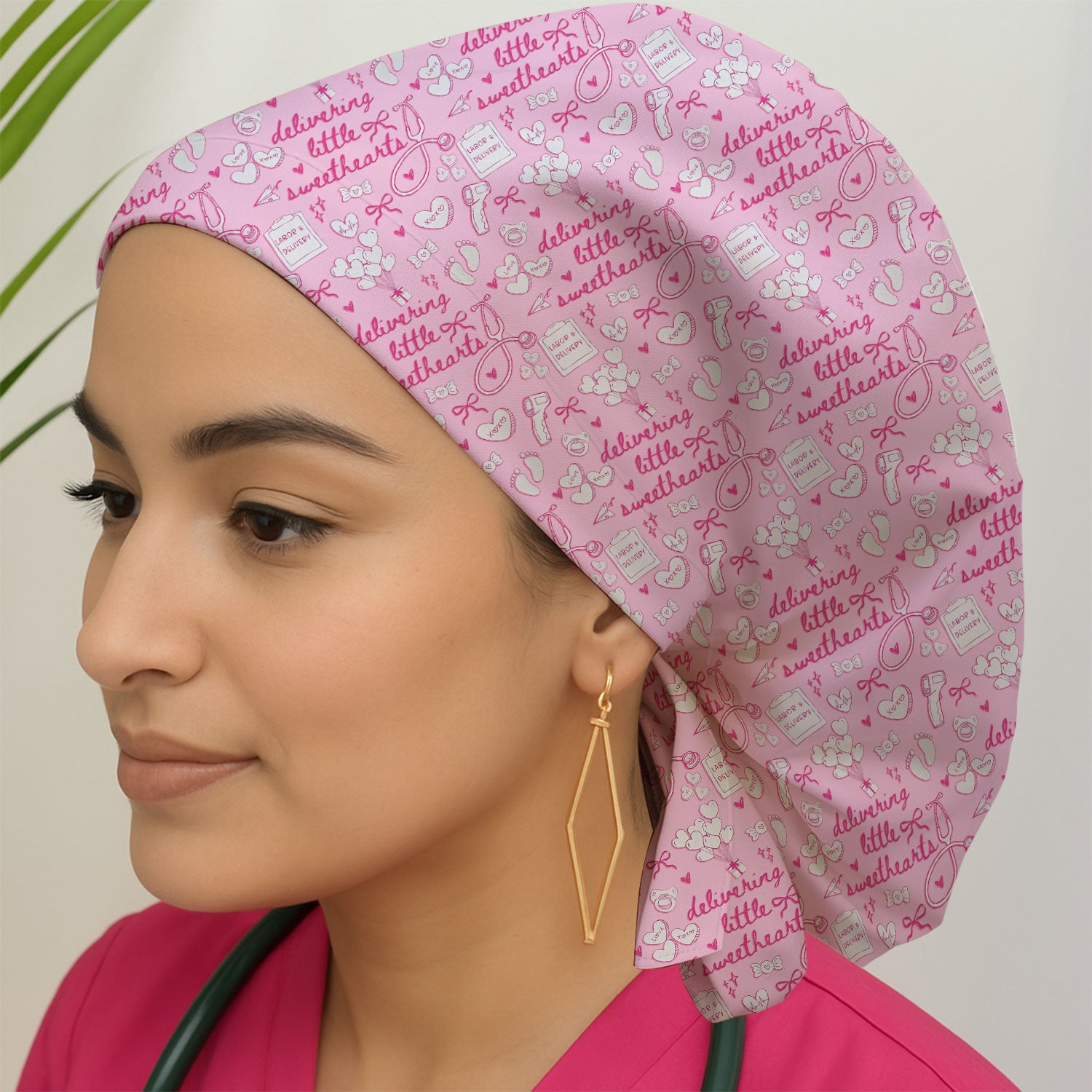 Valentine Labor And Delivery Scrub Cap, XOXO Pattern Scrub Hat, Breathable Fabrics Nursing Uniform For Women