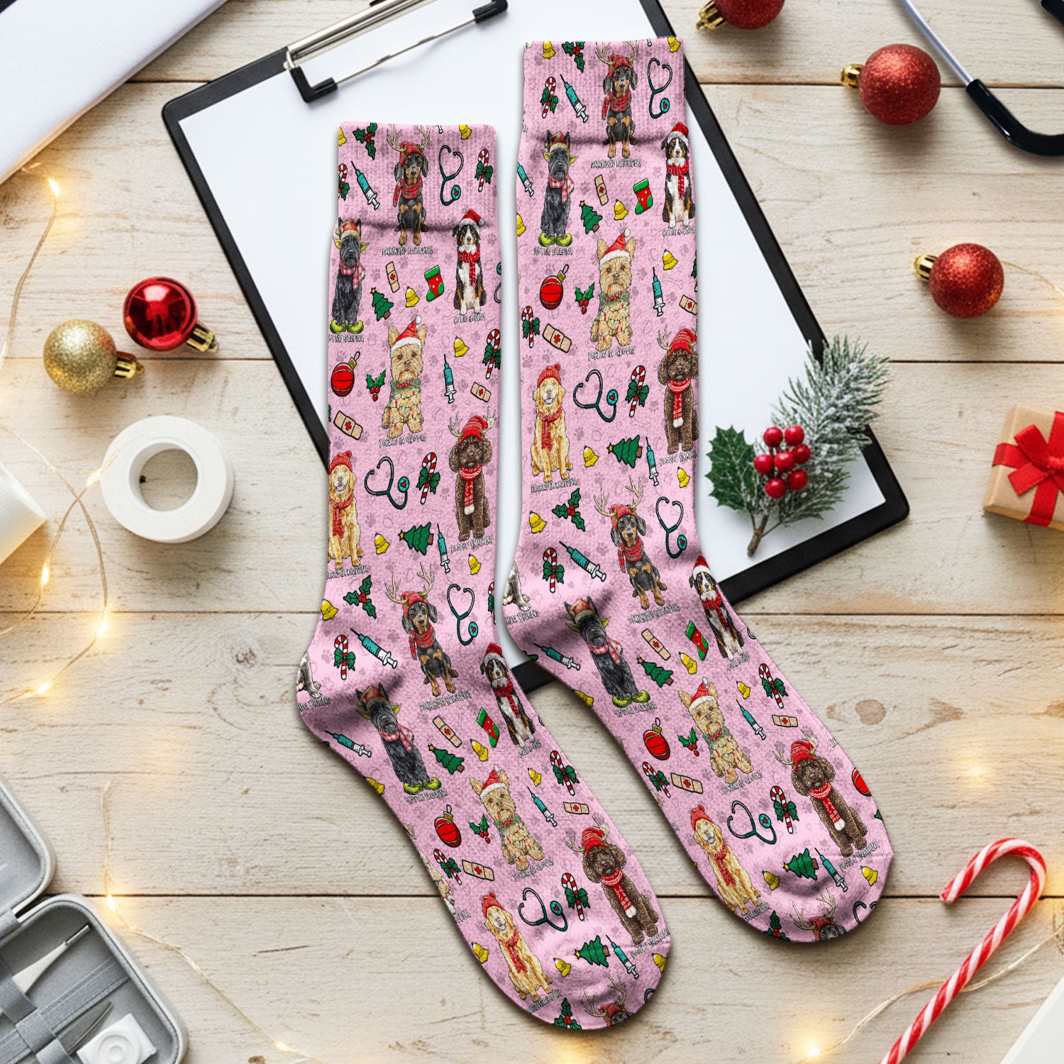 Cute Christmas Dog Socks for Nurse Doctor - Corgi, Dachshund, Husky, Poodle & Labrador Adult Socks for Men and Women