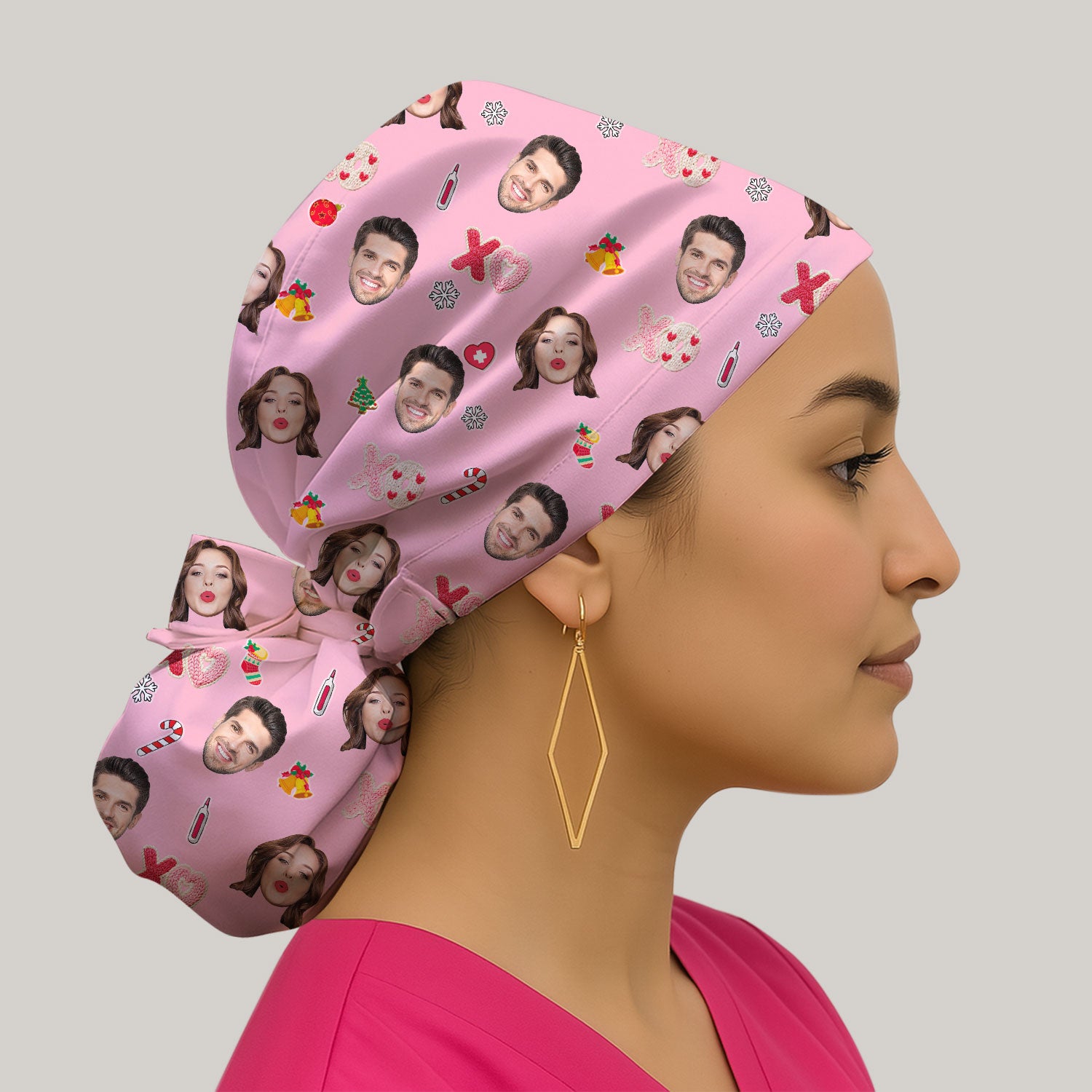 Personalized Photo Scrub Cap, Custom Face XOXO Scrub Hat, Breathable Fabrics Nursing Uniform
