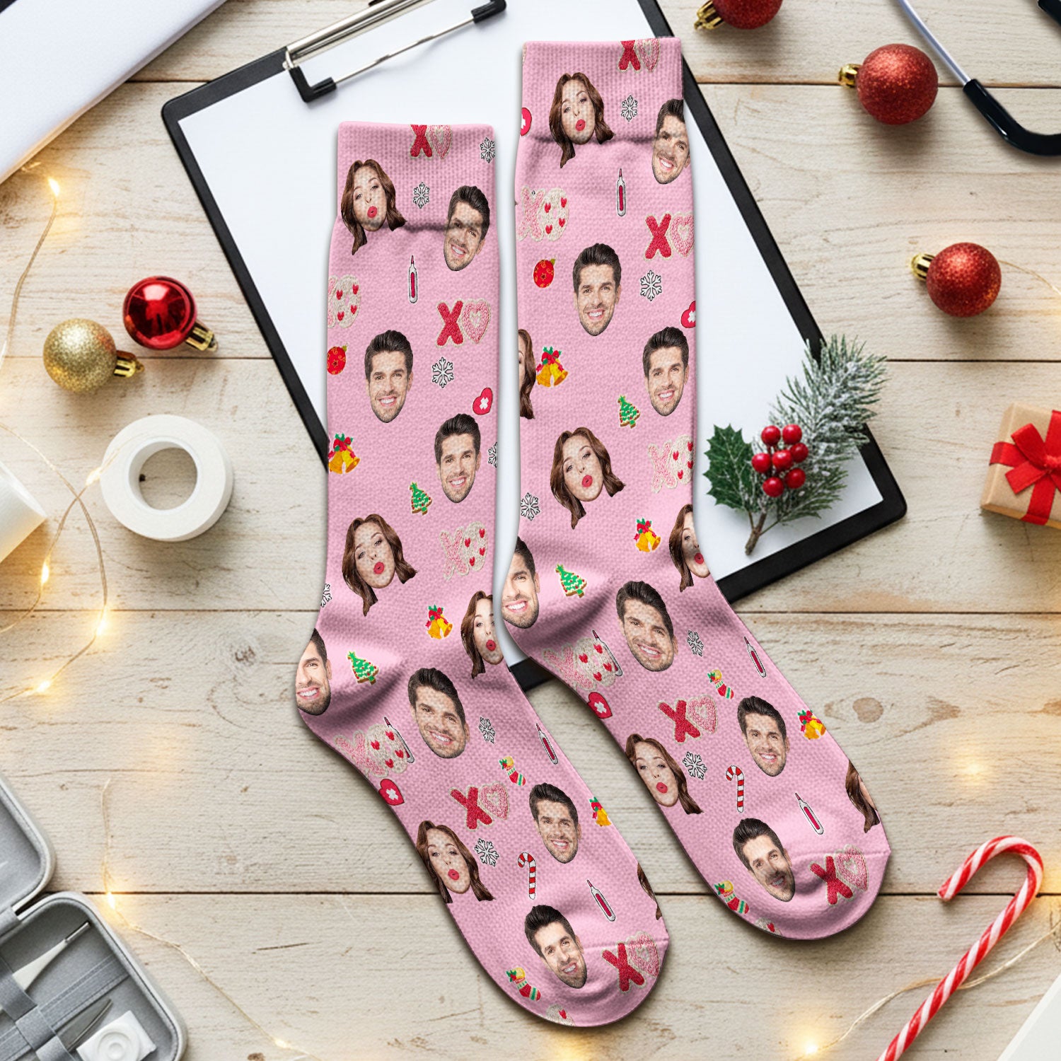 Personalized Photo Scrub Socks, Custom Face XOXO Scrub Sock, Breathable Fabrics Nursing Uniform