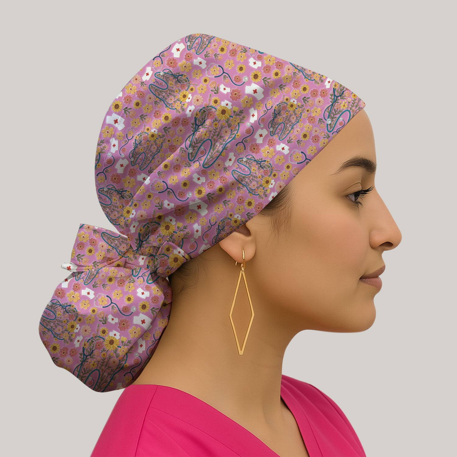 Boho Floral Tooth Bouffant Scrub Caps for Women - Holiday Nursing Gift - Hygienist Dentist Christmas Gift