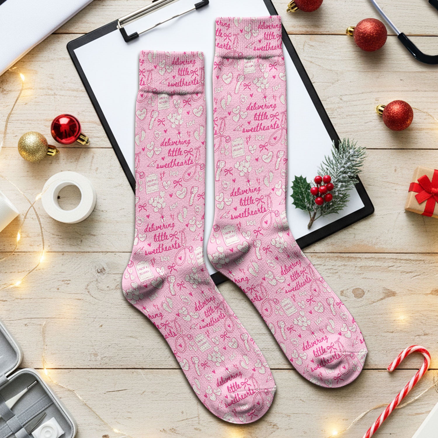 Valentine Labor And Delivery Scrub Socks, XOXO Pattern Scrub Sock, Breathable Fabrics Nursing Uniform For Women