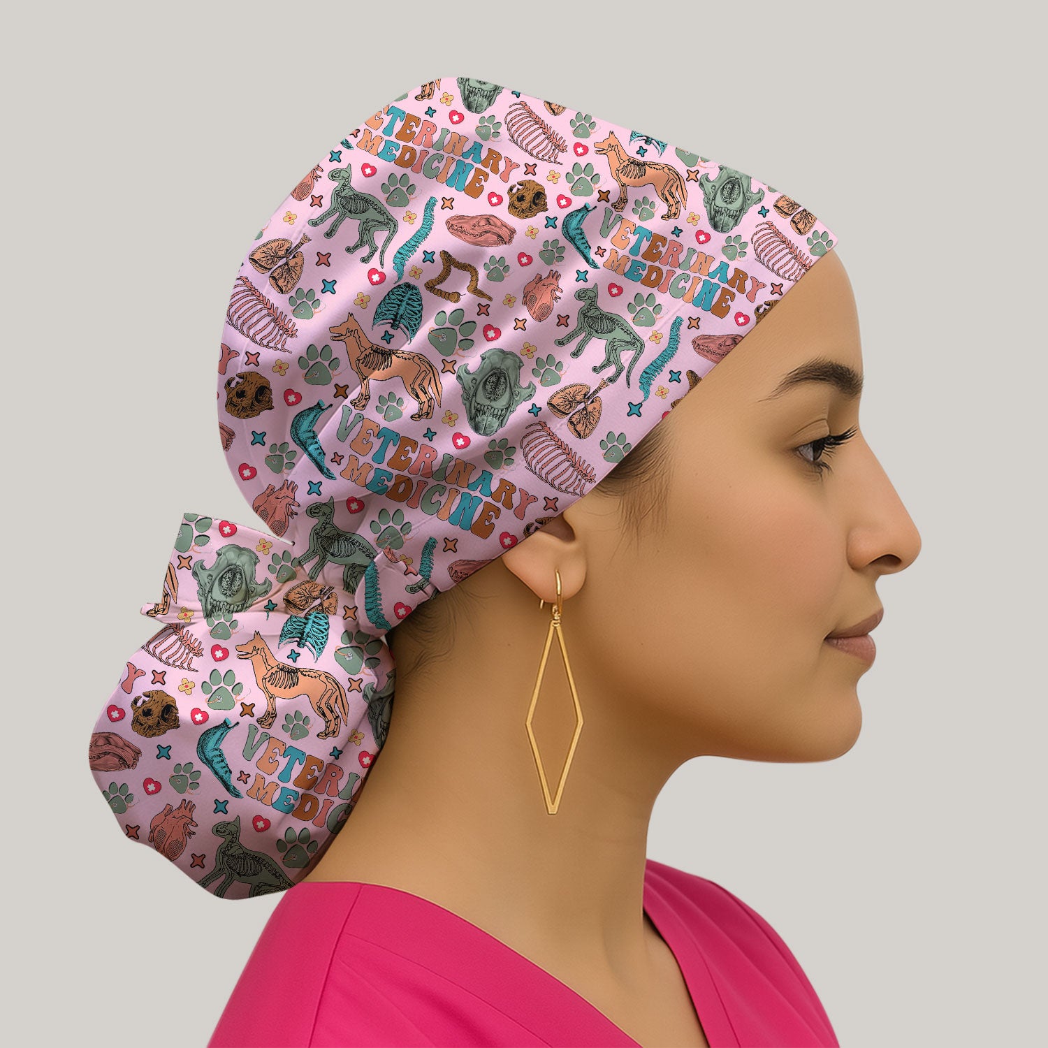 Vet Tech Bouffant Scrub Caps for Women - Veterinary Medicine Holiday Nursing Gift - Breathable Fabrics Caps Uniform