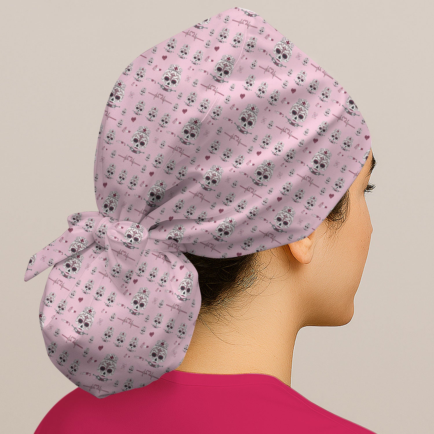 Sugar Skull Scrub Cap, Skull Pattern Scrub Hat, Breathable Fabrics Nursing Uniform