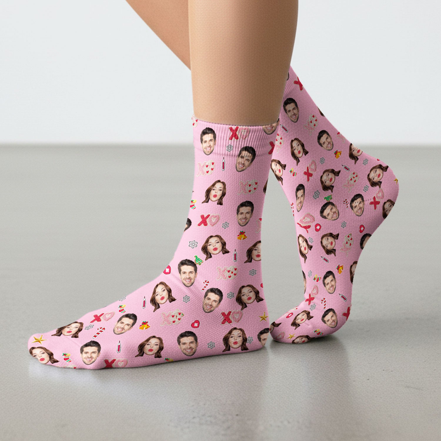 Personalized Photo Scrub Socks, Custom Face XOXO Scrub Sock, Breathable Fabrics Nursing Uniform