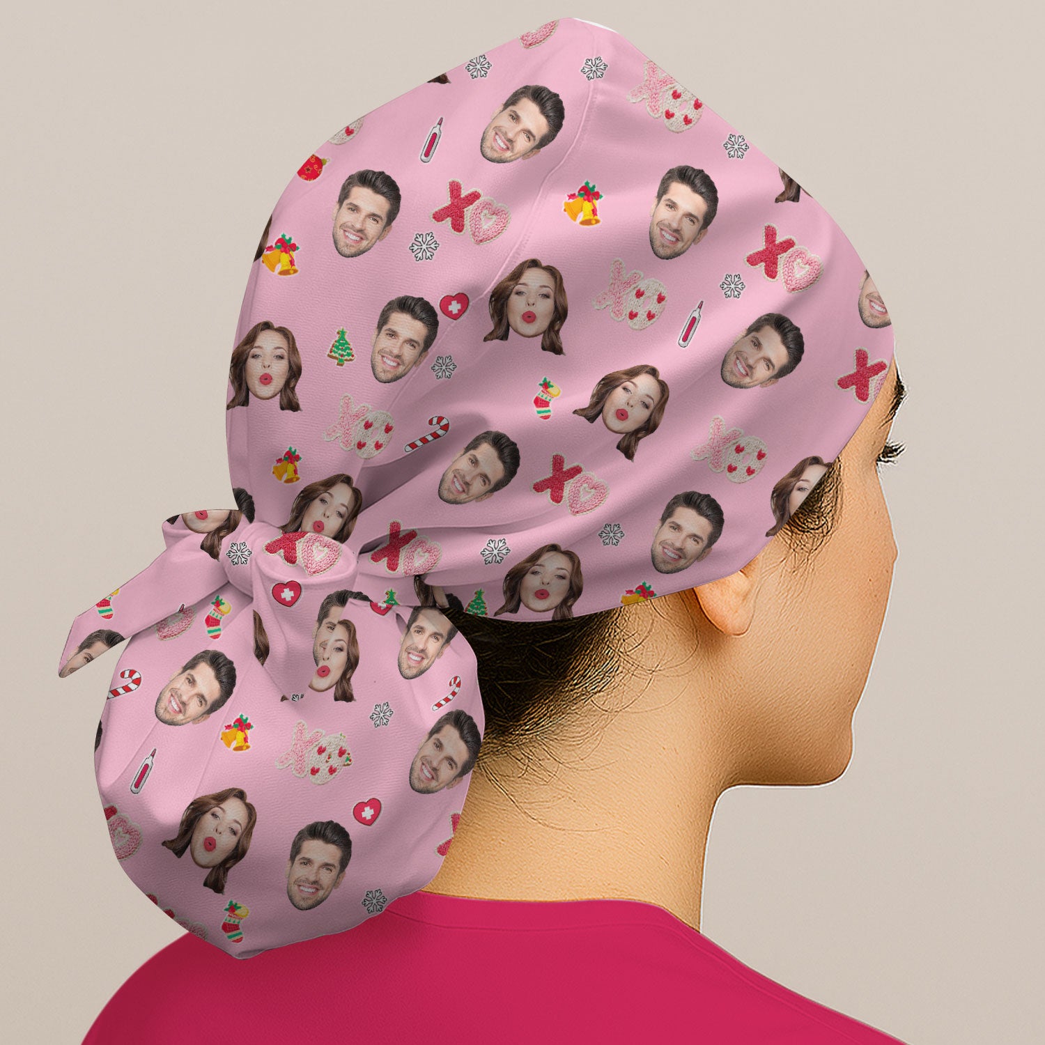 Personalized Photo Scrub Cap, Custom Face XOXO Scrub Hat, Breathable Fabrics Nursing Uniform
