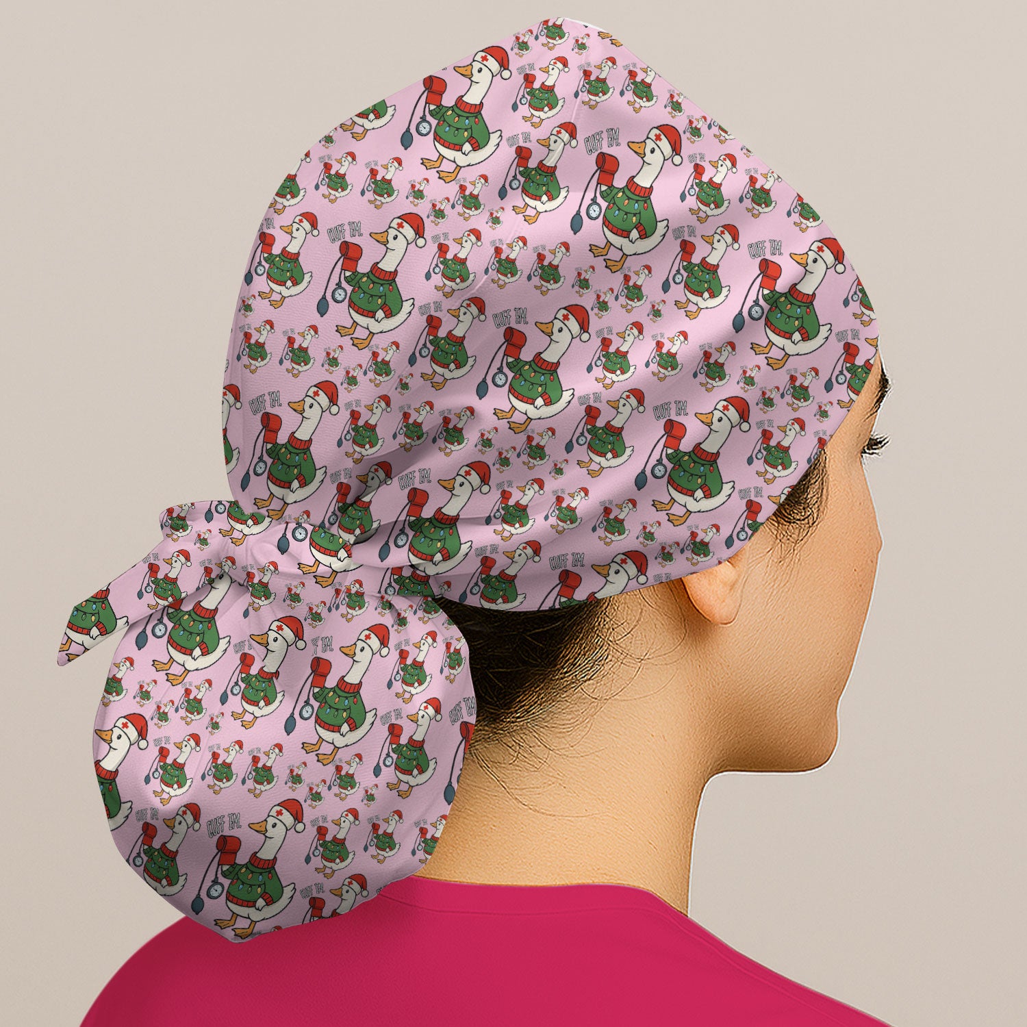 Nurse Christmas Duck Scrub Cap, Cute Goose Pattern Scrub Hat, RN LPN CNA Nursing Uniform
