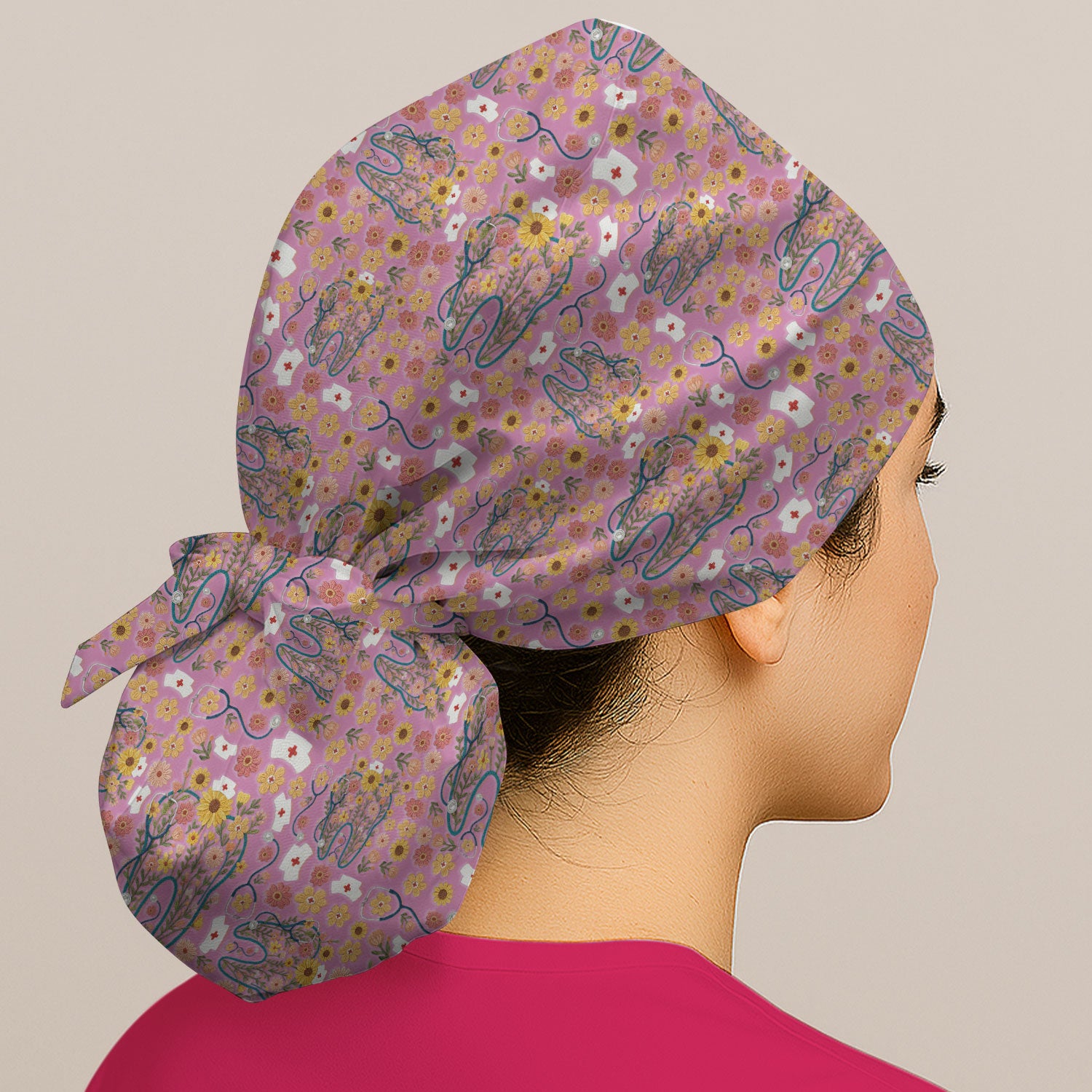Boho Floral Tooth Bouffant Scrub Caps for Women - Holiday Nursing Gift - Hygienist Dentist Christmas Gift