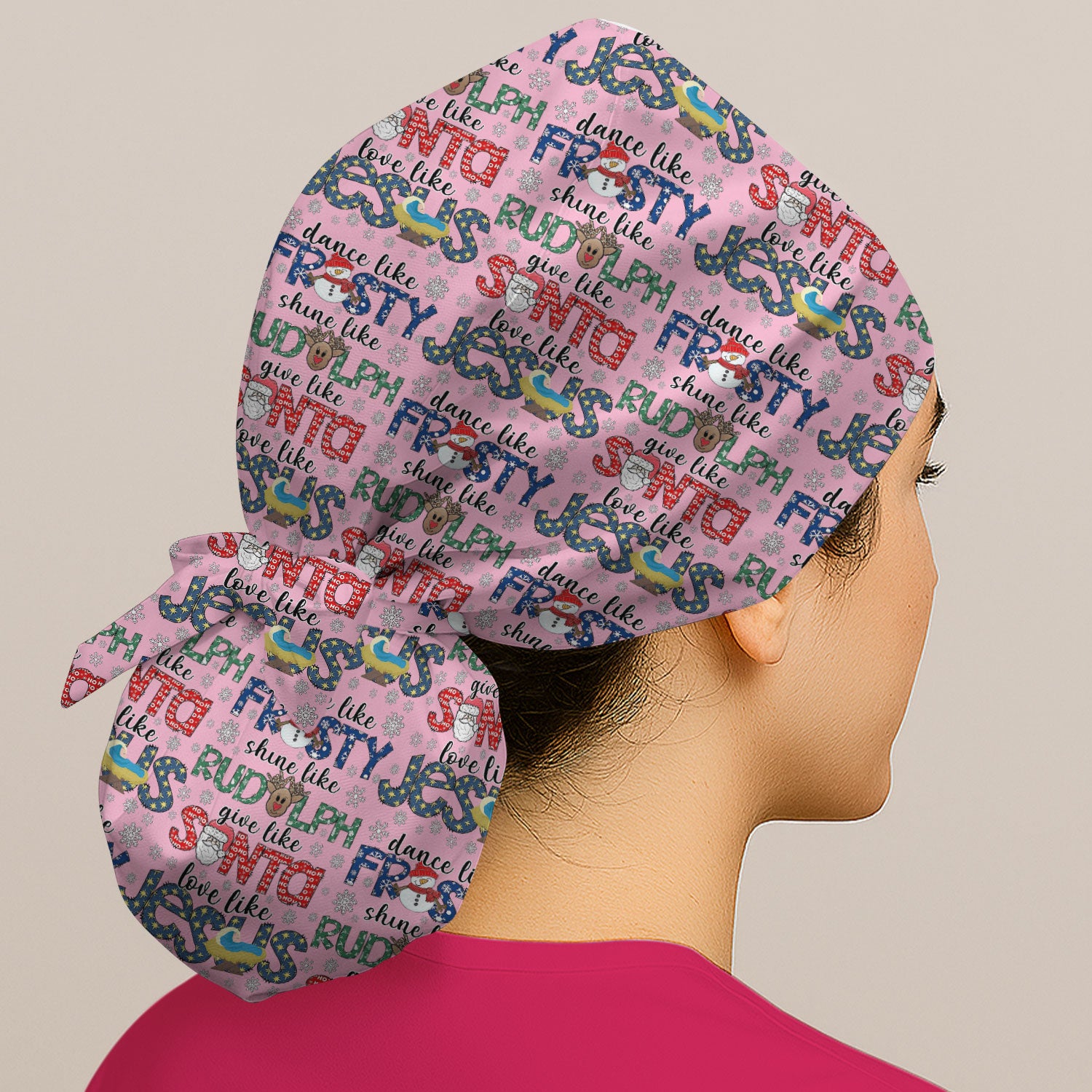 Funny Rudolph Bouffant Scrub Caps for Women - Christmas Santa Surgical Caps for Doctors - Breathable Fabrics Caps Uniform