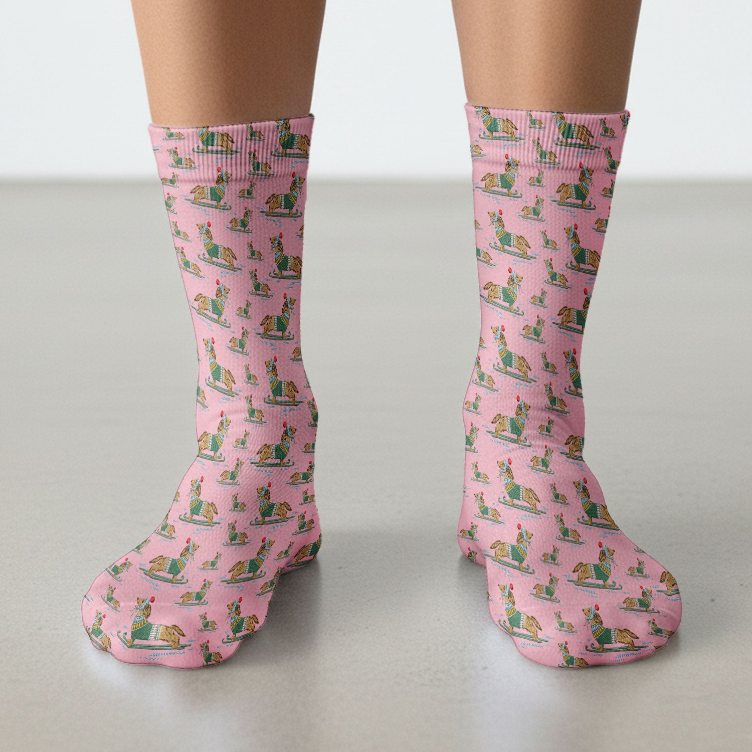 Dachshund Nurse Scrub Socks, Wiener Dog Winter Pattern Sock, Breathable Fabrics Nursing Uniform
