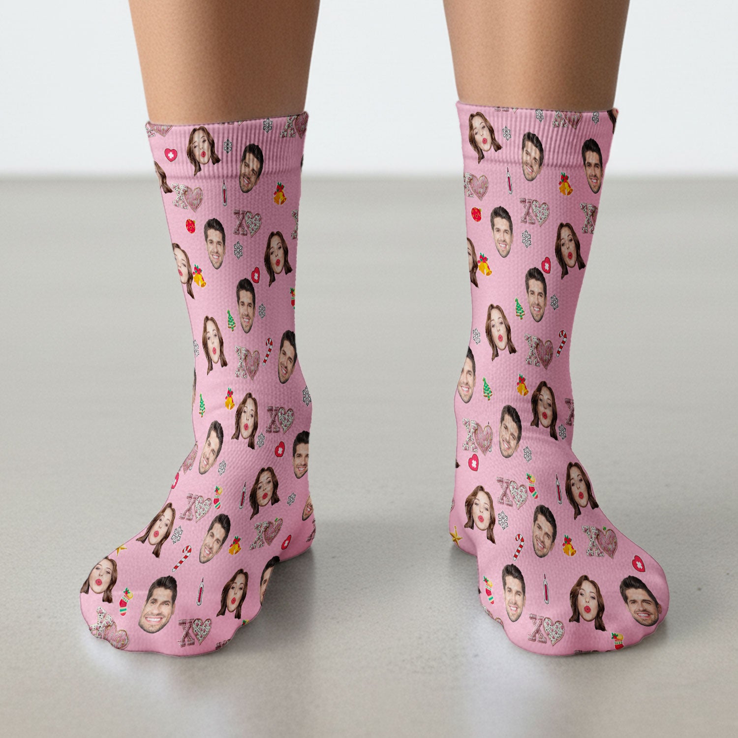 Custom Face Pattern XOXO Scrub Sock, Personalized Photo Scrub Socks, Breathable Fabrics Nursing Uniform