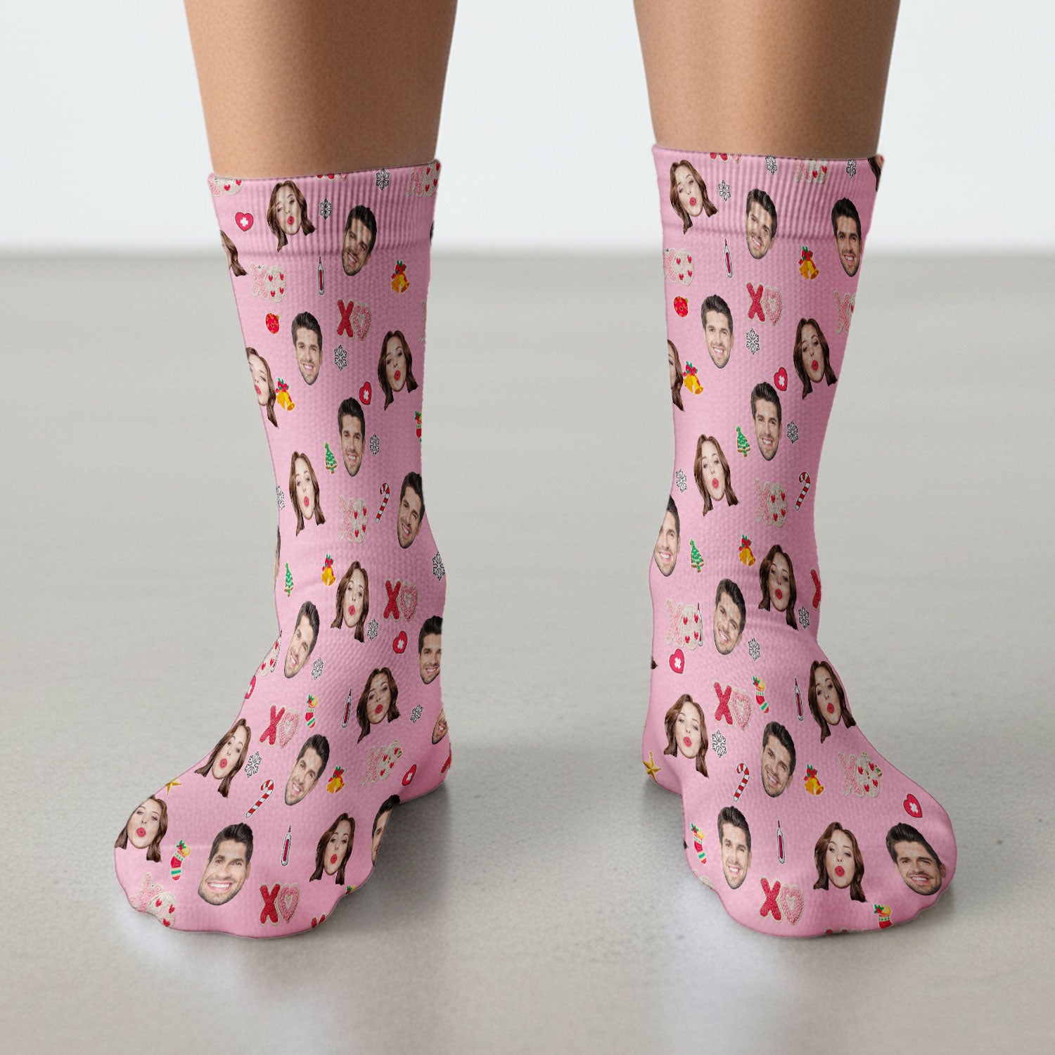 Personalized Photo Scrub Socks, Custom Face XOXO Scrub Sock, Breathable Fabrics Nursing Uniform