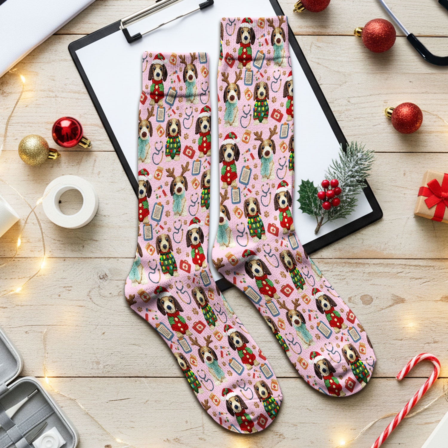 Christmas Wiener Dog Socks for Nurses - Cute Dachshund Adult Socks for Men and Women - Comfortable Socks