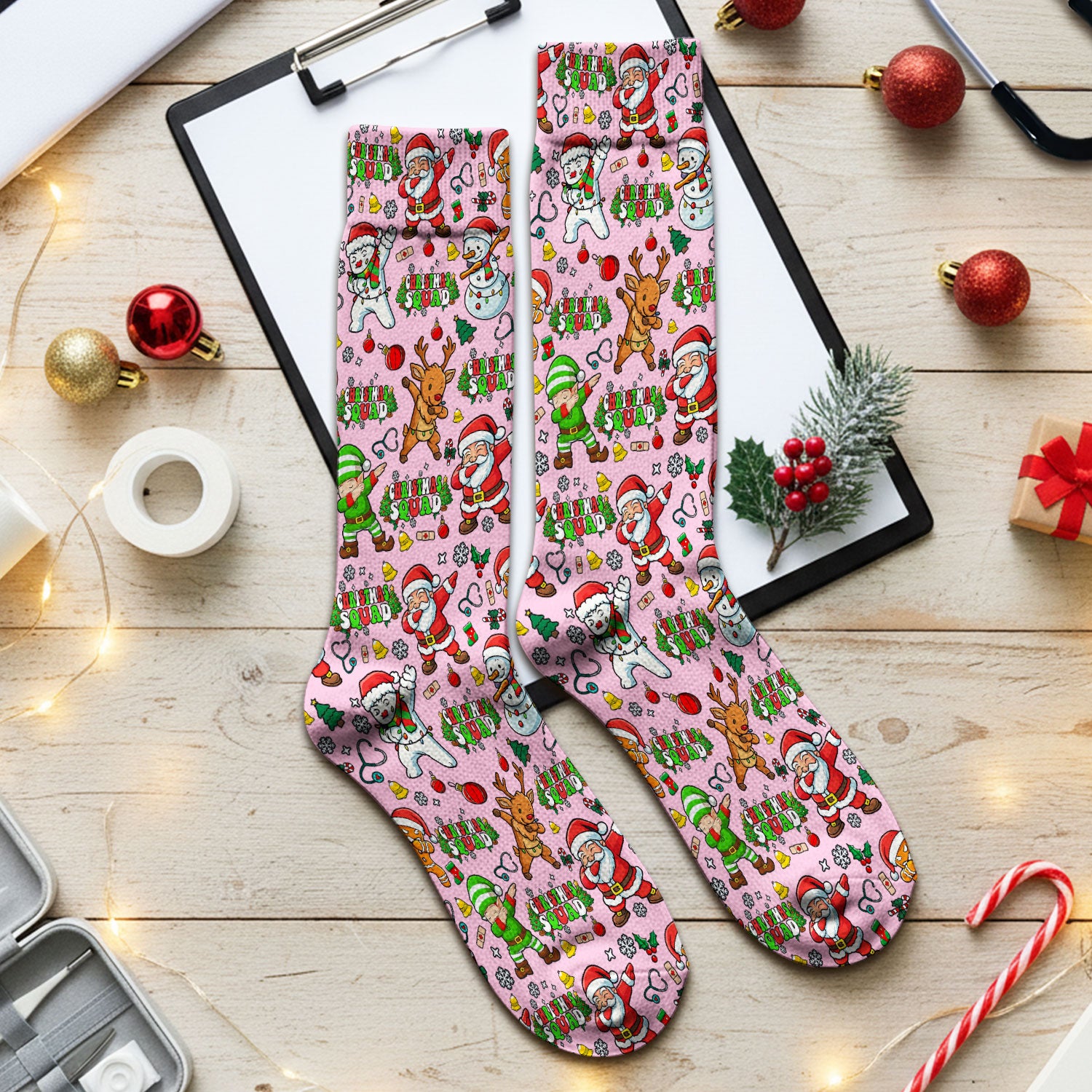 Christmas Squad Socks for Nurse Doctor - Dancing Santa, Reindeer & Elf Adult Socks for Men and Women - Gift for CNA LPN RN