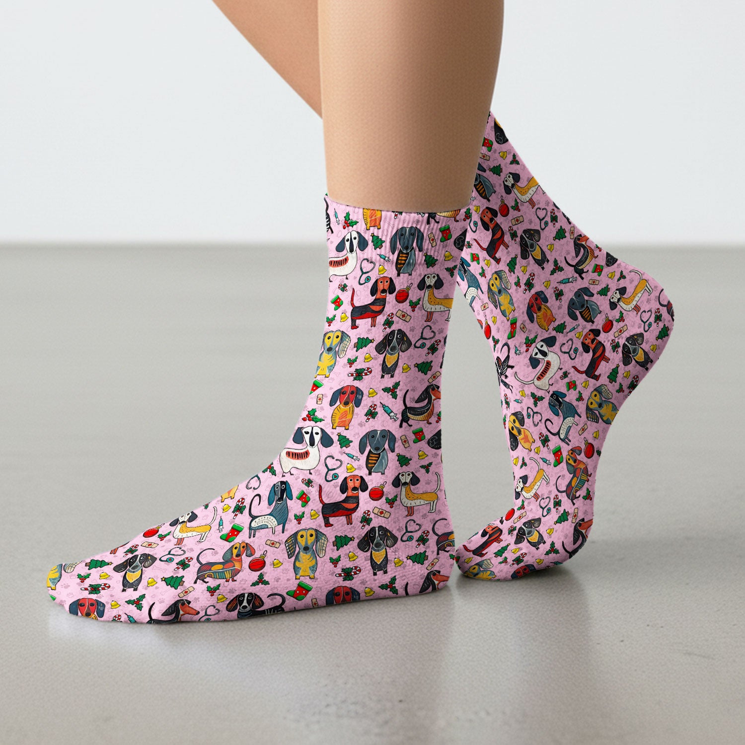 Christmas Wiener Dog Socks for Nurse Doctor - Dachshund Adult Socks for Men and Women - Breathable Fabrics Medical Uniform