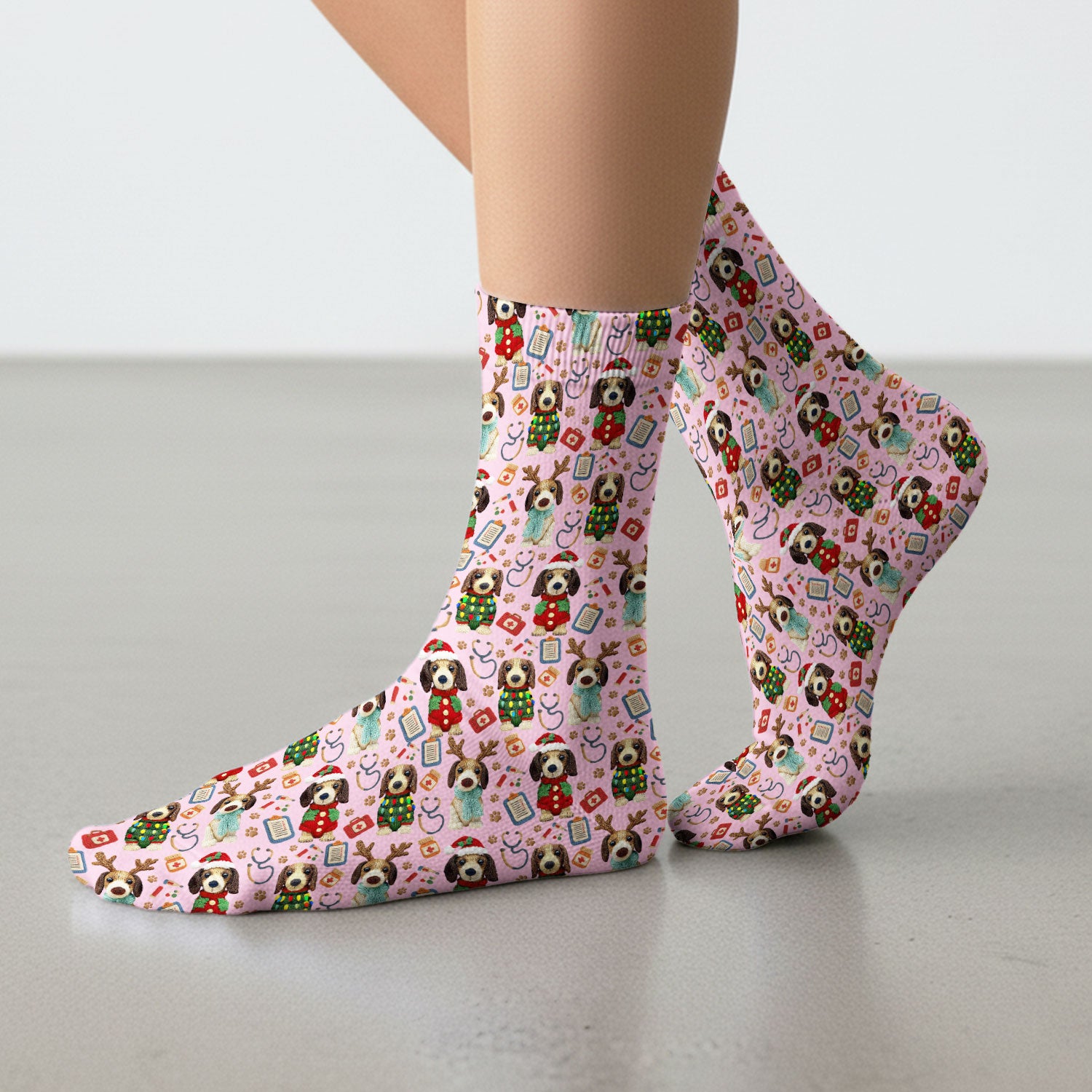 Christmas Wiener Dog Socks for Nurses - Cute Dachshund Adult Socks for Men and Women - Comfortable Socks