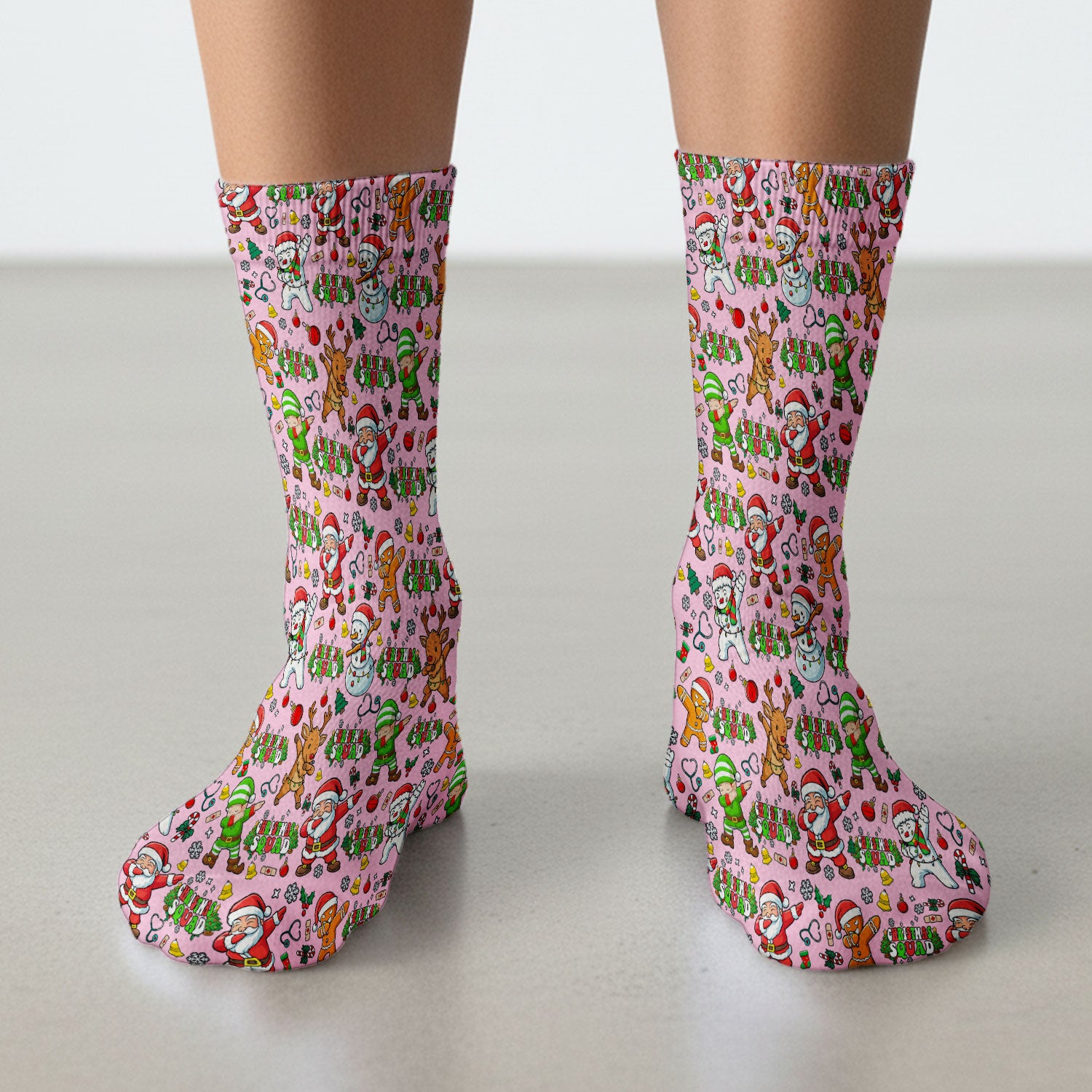 Christmas Squad Socks for Nurse Doctor - Dancing Santa, Reindeer & Elf Adult Socks for Men and Women - Gift for CNA LPN RN