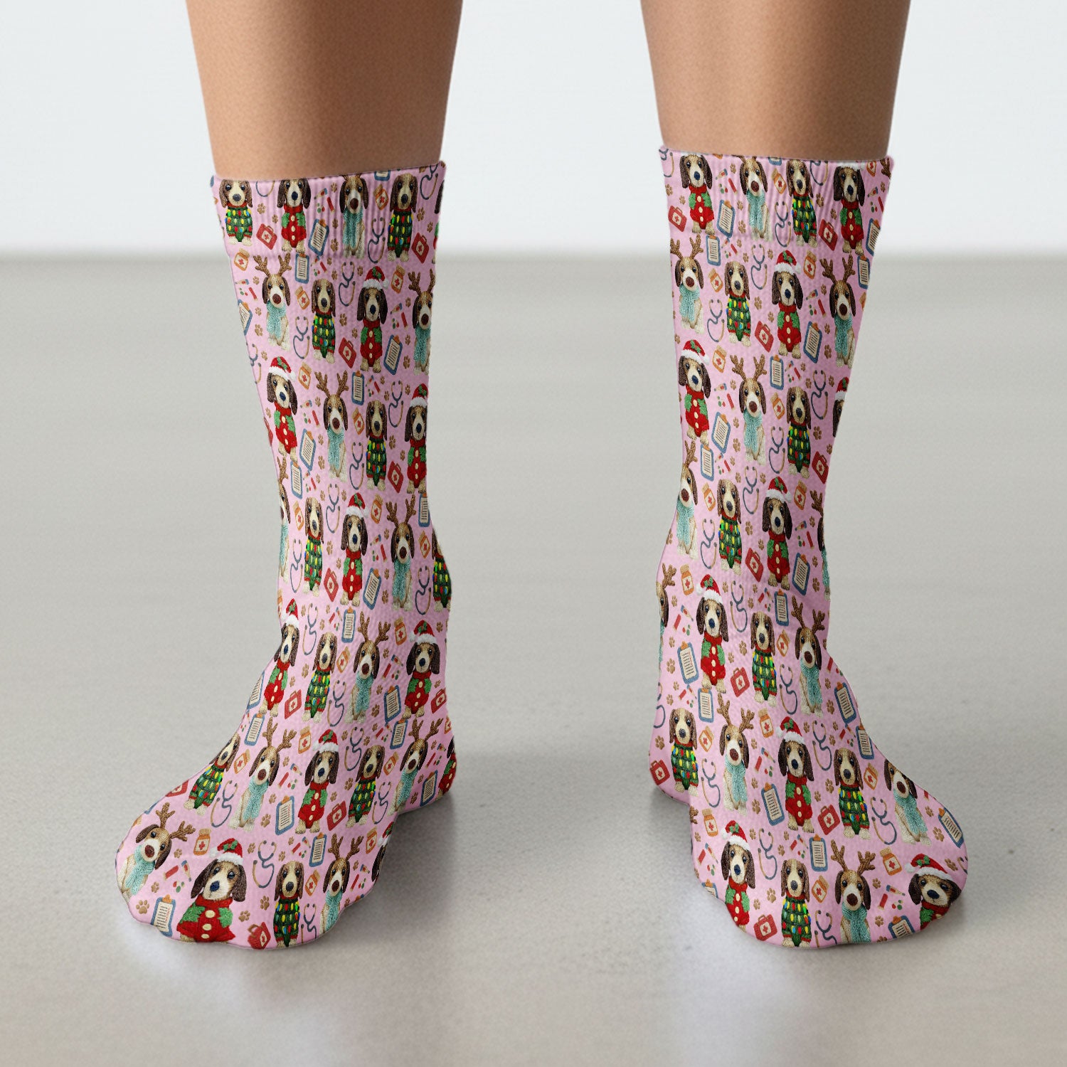 Christmas Wiener Dog Socks for Nurses - Cute Dachshund Adult Socks for Men and Women - Comfortable Socks