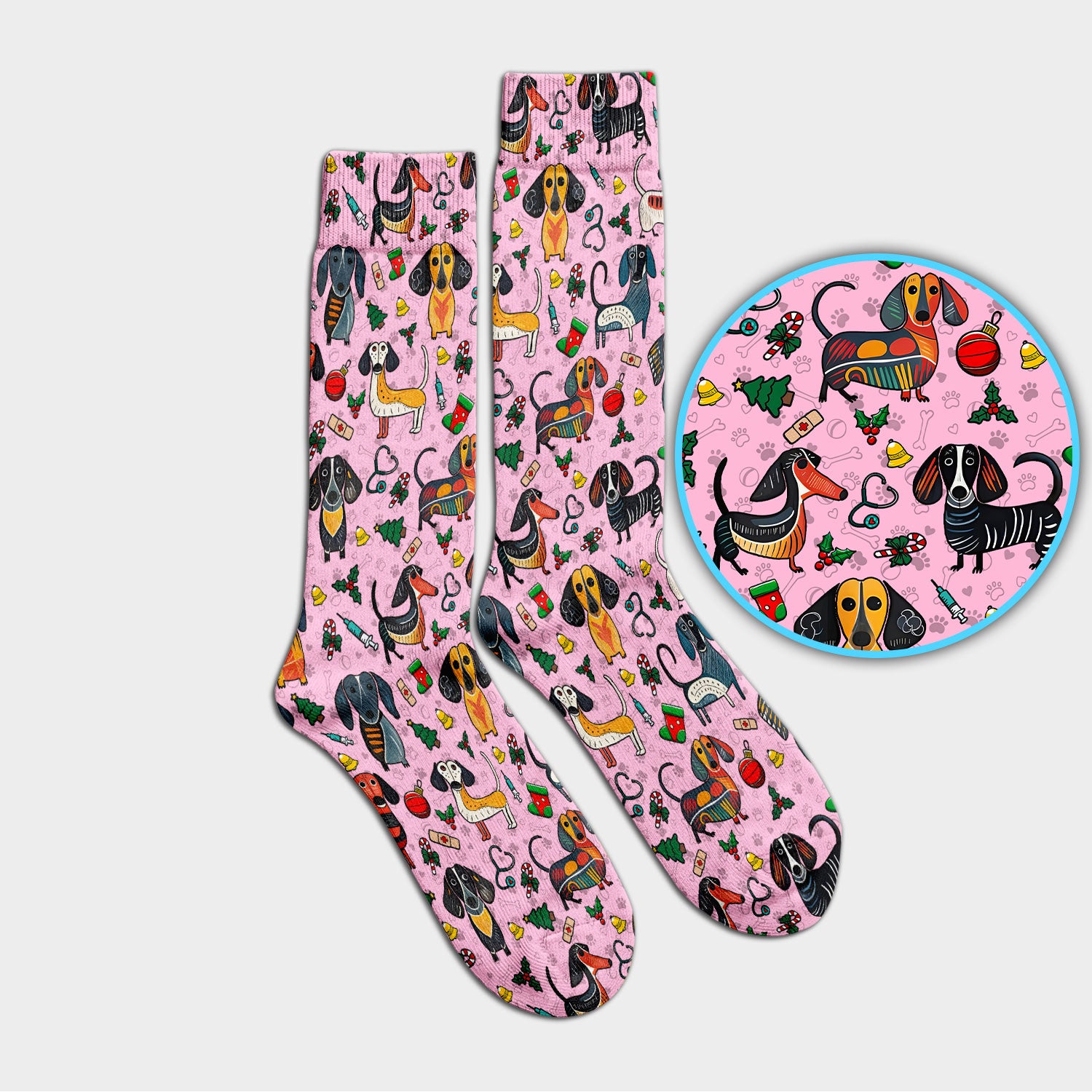 Christmas Wiener Dog Socks for Nurse Doctor - Dachshund Adult Socks for Men and Women - Breathable Fabrics Medical Uniform