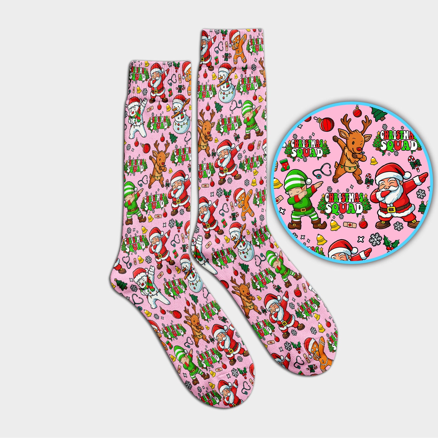Christmas Squad Socks for Nurse Doctor - Dancing Santa, Reindeer & Elf Adult Socks for Men and Women - Gift for CNA LPN RN