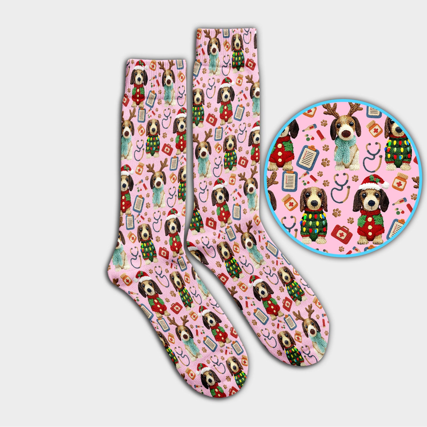 Christmas Wiener Dog Socks for Nurses - Cute Dachshund Adult Socks for Men and Women - Comfortable Socks