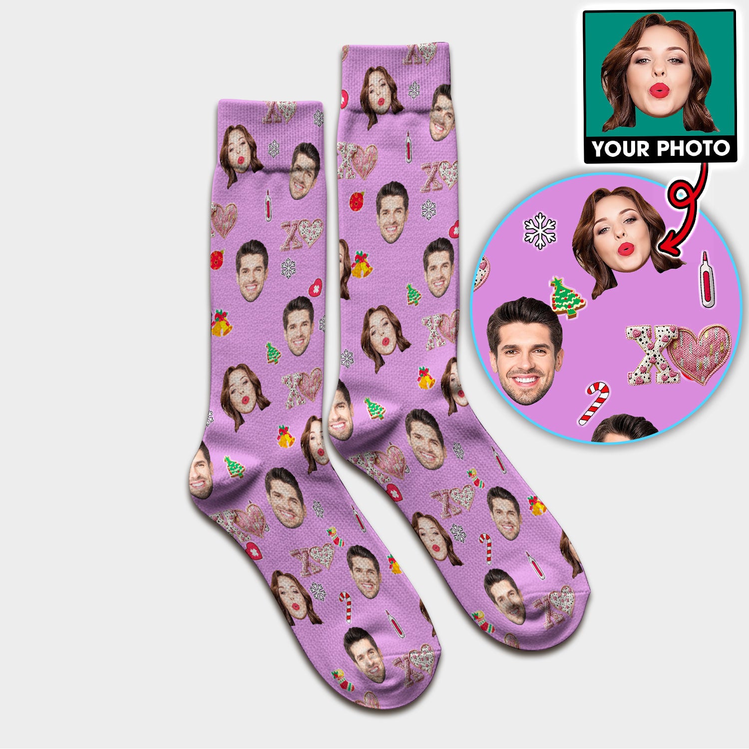 Custom Face Pattern XOXO Scrub Sock, Personalized Photo Scrub Socks, Breathable Fabrics Nursing Uniform