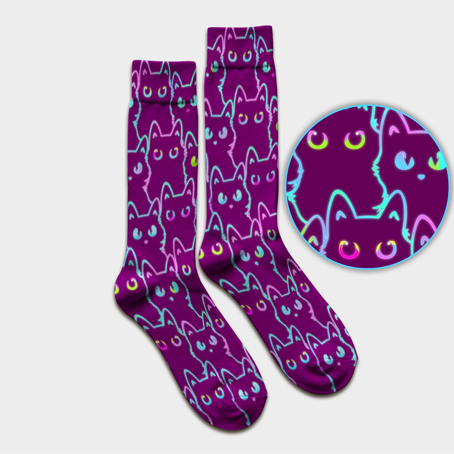 Neon Cat Pattern Scrub Socks, Black Cat Scrub Sock, Breathable Fabrics Nursing Uniform