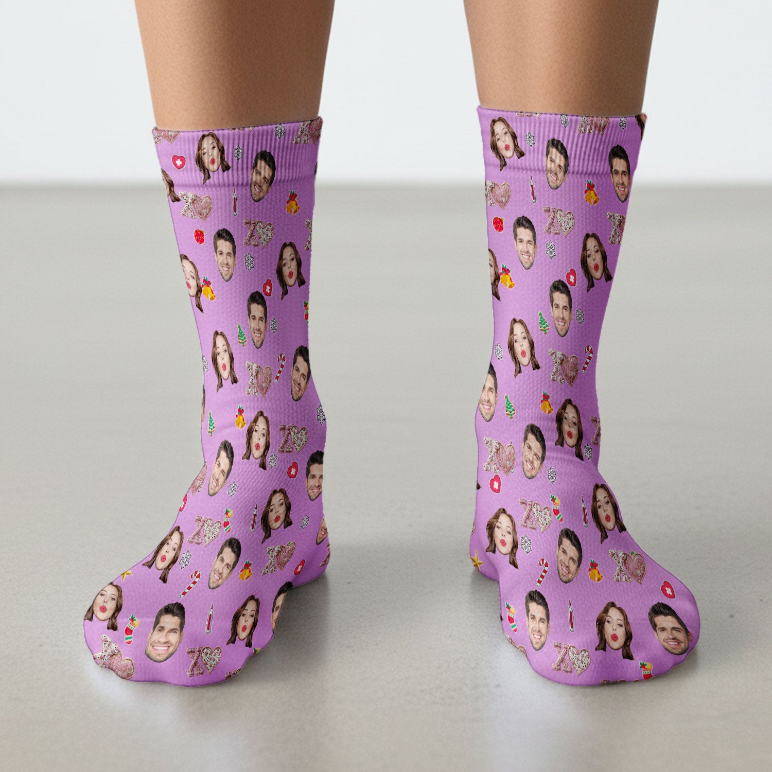 Custom Face Pattern XOXO Scrub Sock, Personalized Photo Scrub Socks, Breathable Fabrics Nursing Uniform