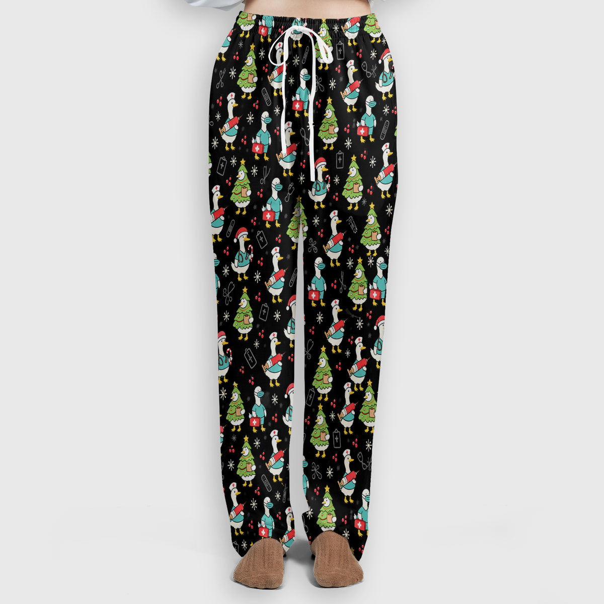 Cute Christmas Nurse Goose Scrub Set, Scrub Pants and V Neck Top