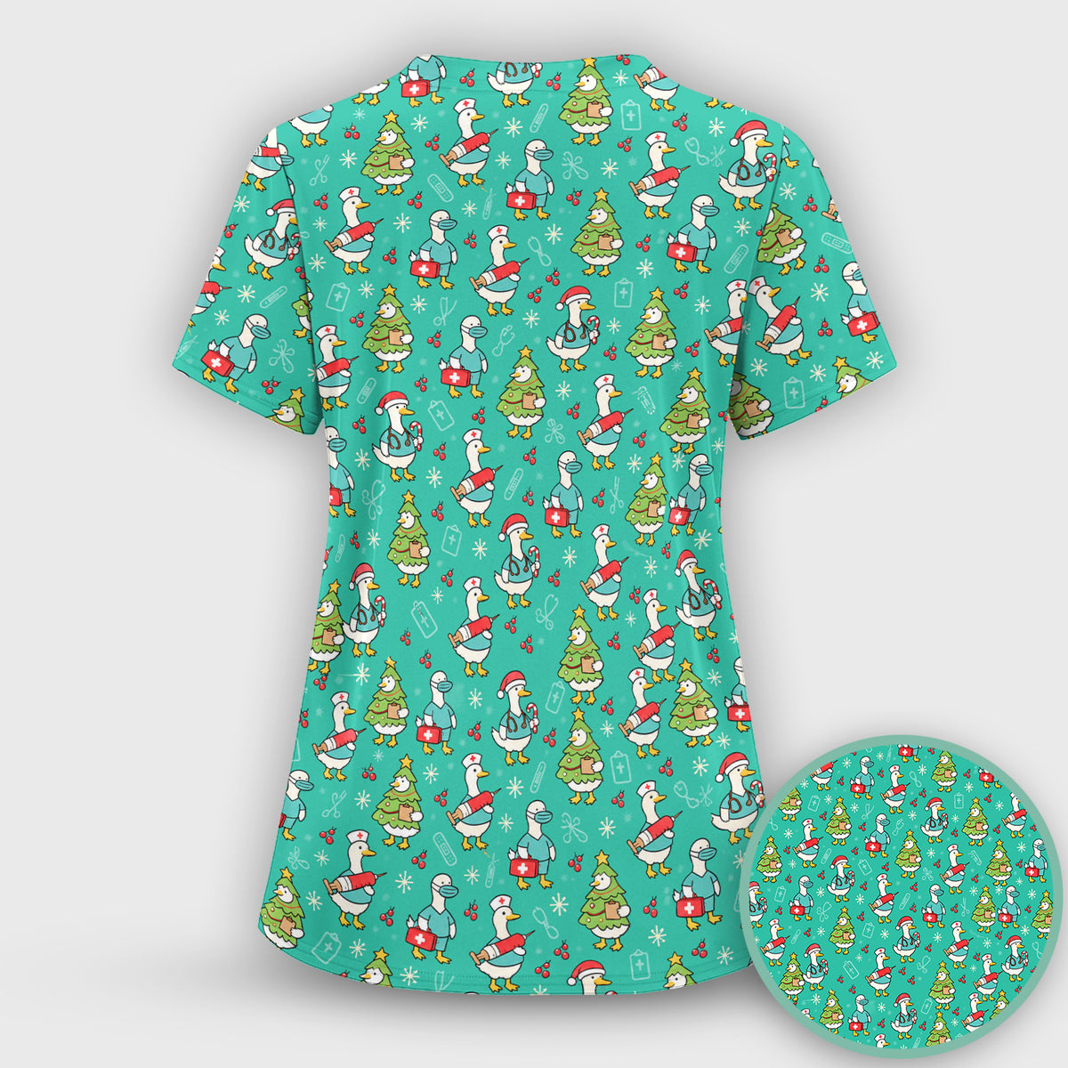 Cute Christmas Nurse Goose Scrub Set, Scrub Pants and V Neck Top