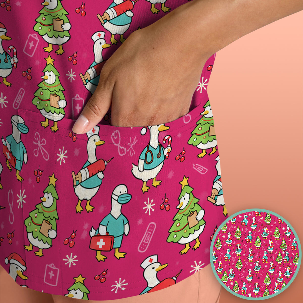 Cute Christmas Nurse Goose Scrub Top, Comfortable Scrubs for Nurses