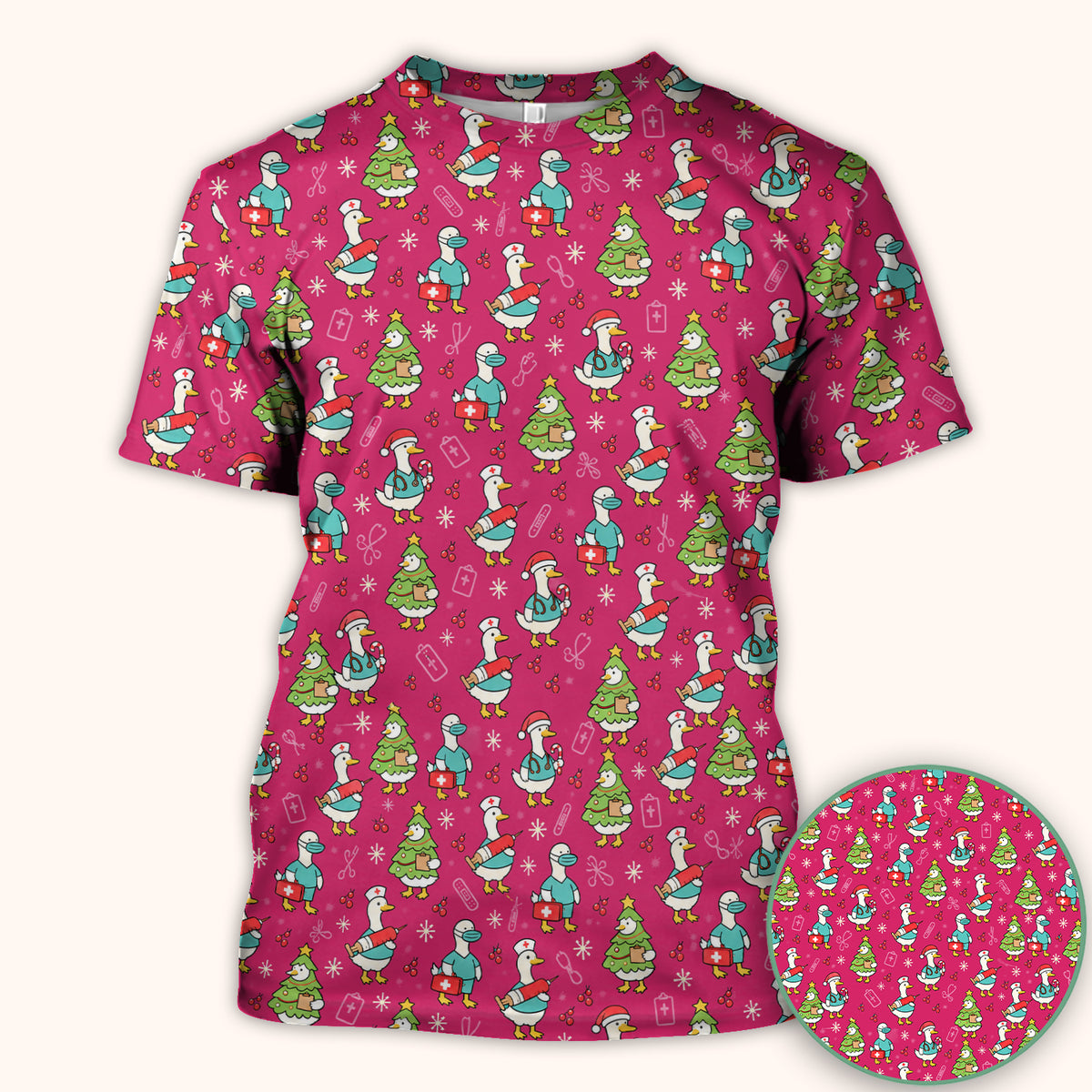Cute Christmas Nurse Goose Scrub Top, Comfortable Scrubs for Nurses
