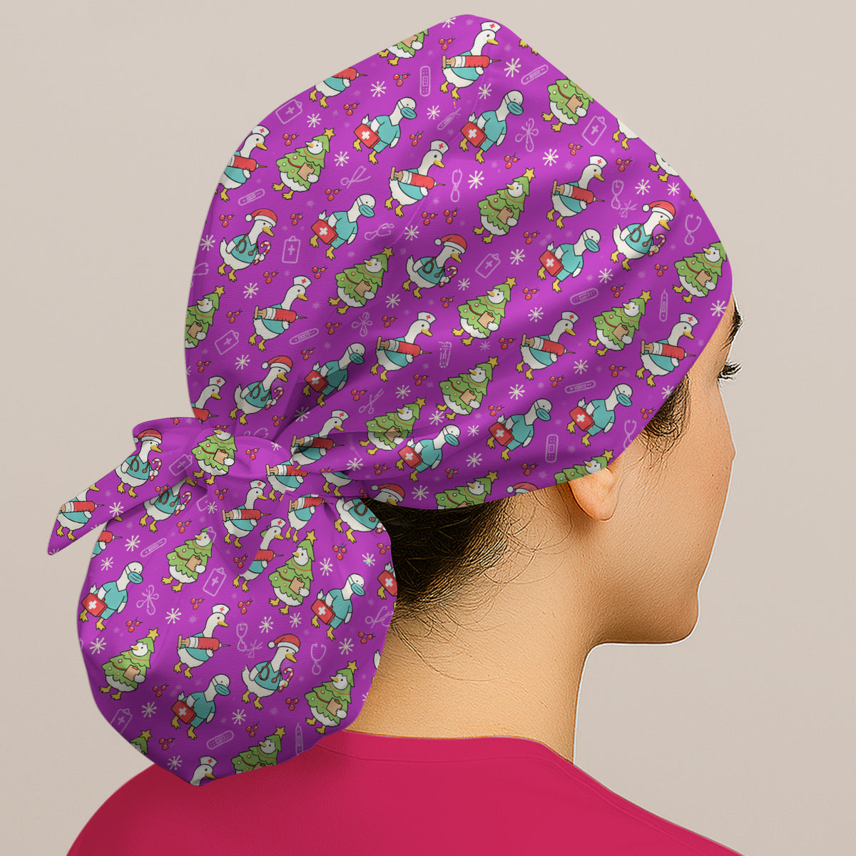 Cute Christmas Nurse Goose Scrub Cap, Surgical Caps for Doctors