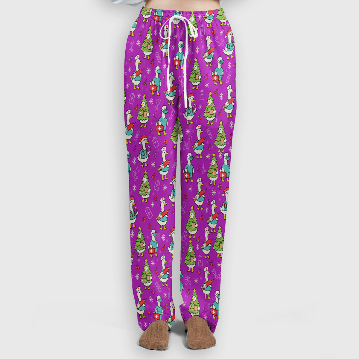 Cute Christmas Nurse Goose Scrub Set, Scrub Pants and V Neck Top