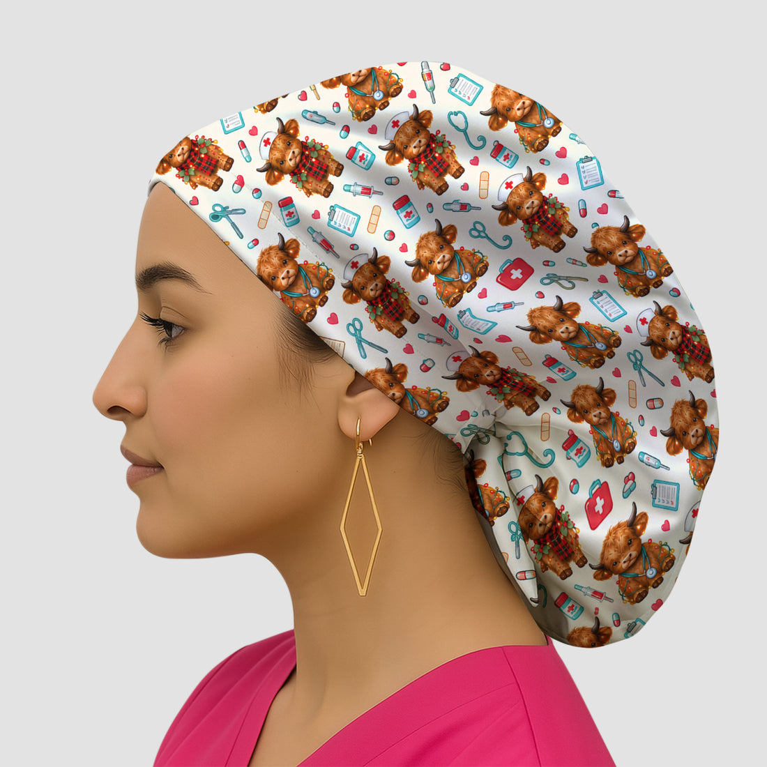 Cute Christmas Highland Cow Nurse Scrub Cap, Surgical Caps for Doctors