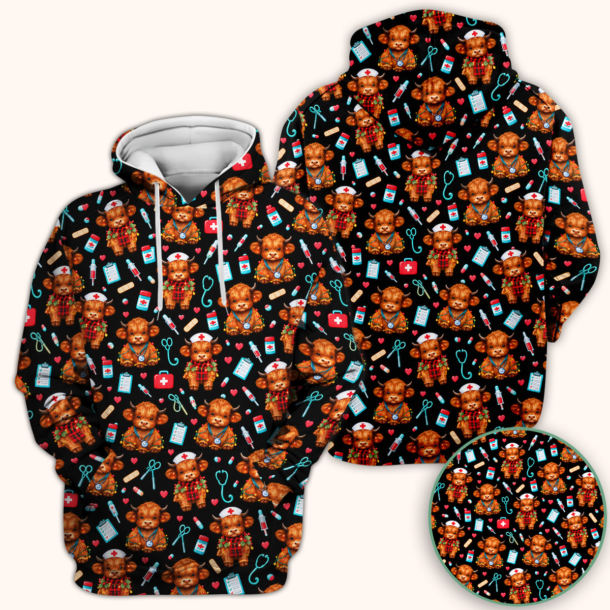 Cute Christmas Highland Cow Nurse Scrub Top, Comfortable Scrubs for Nurses