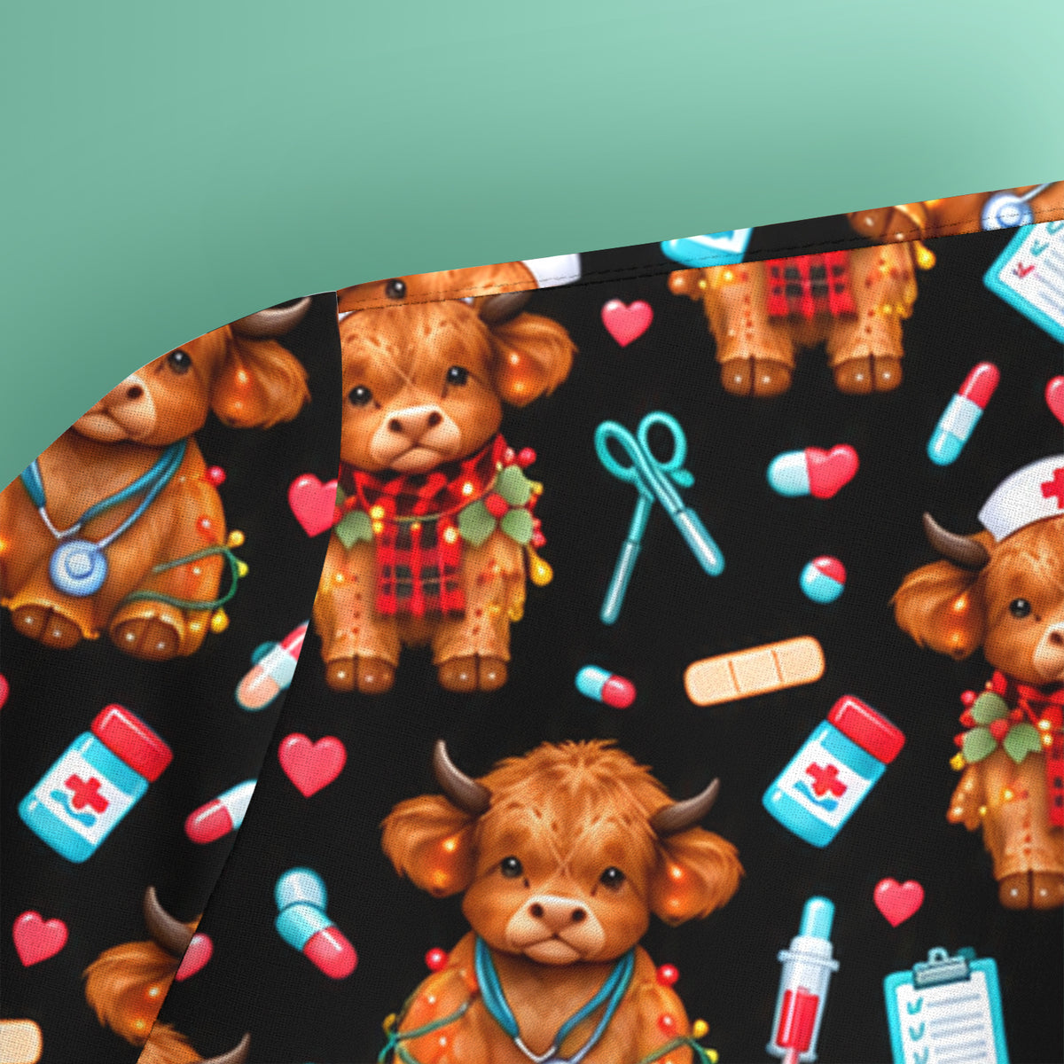 Cute Christmas Highland Cow Nurse Scrub Top, Comfortable Scrubs for Nurses